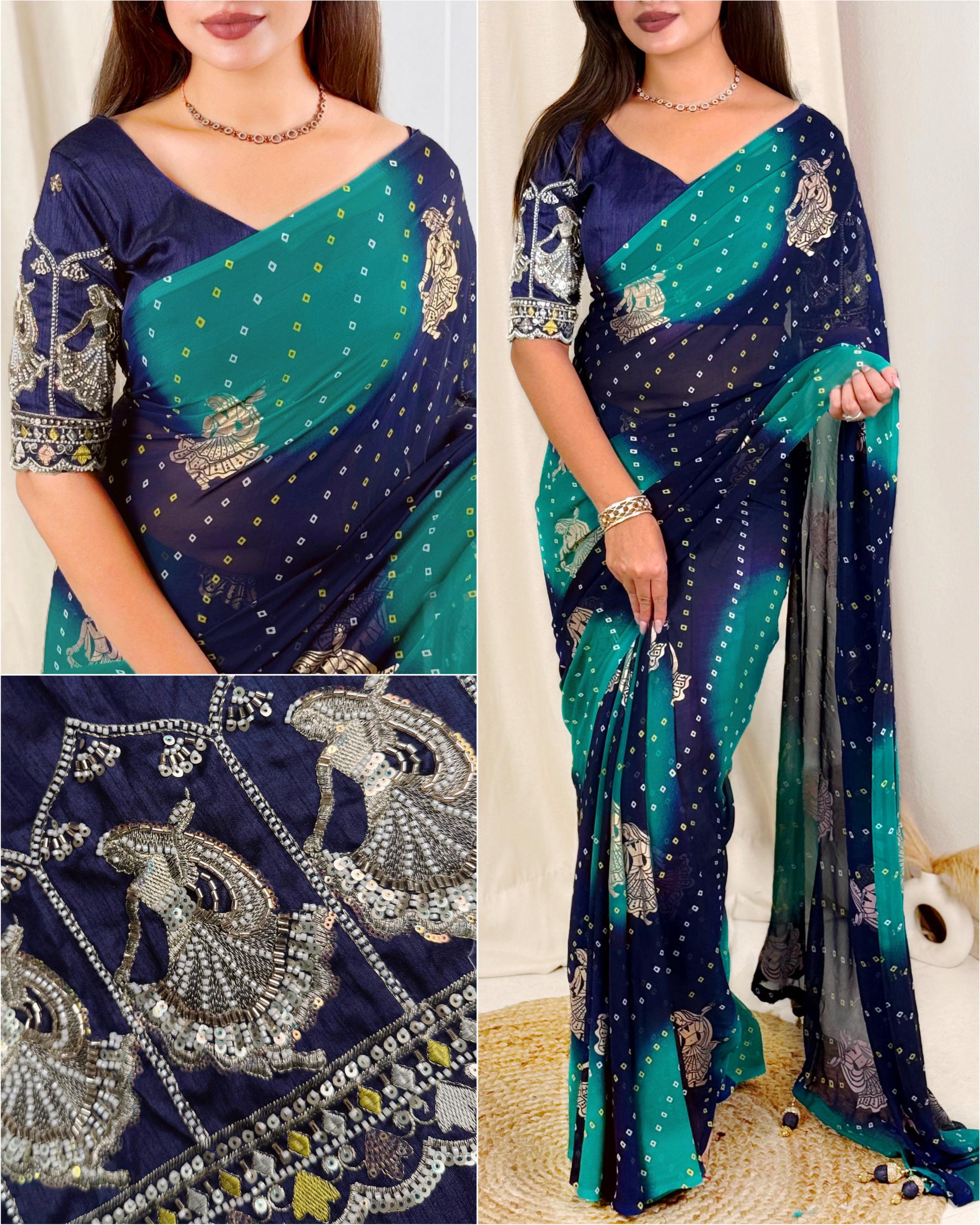 Green Pure Soft Georgette Saree Georgette Saree Anant Tex Exports Pvt.Ltd..