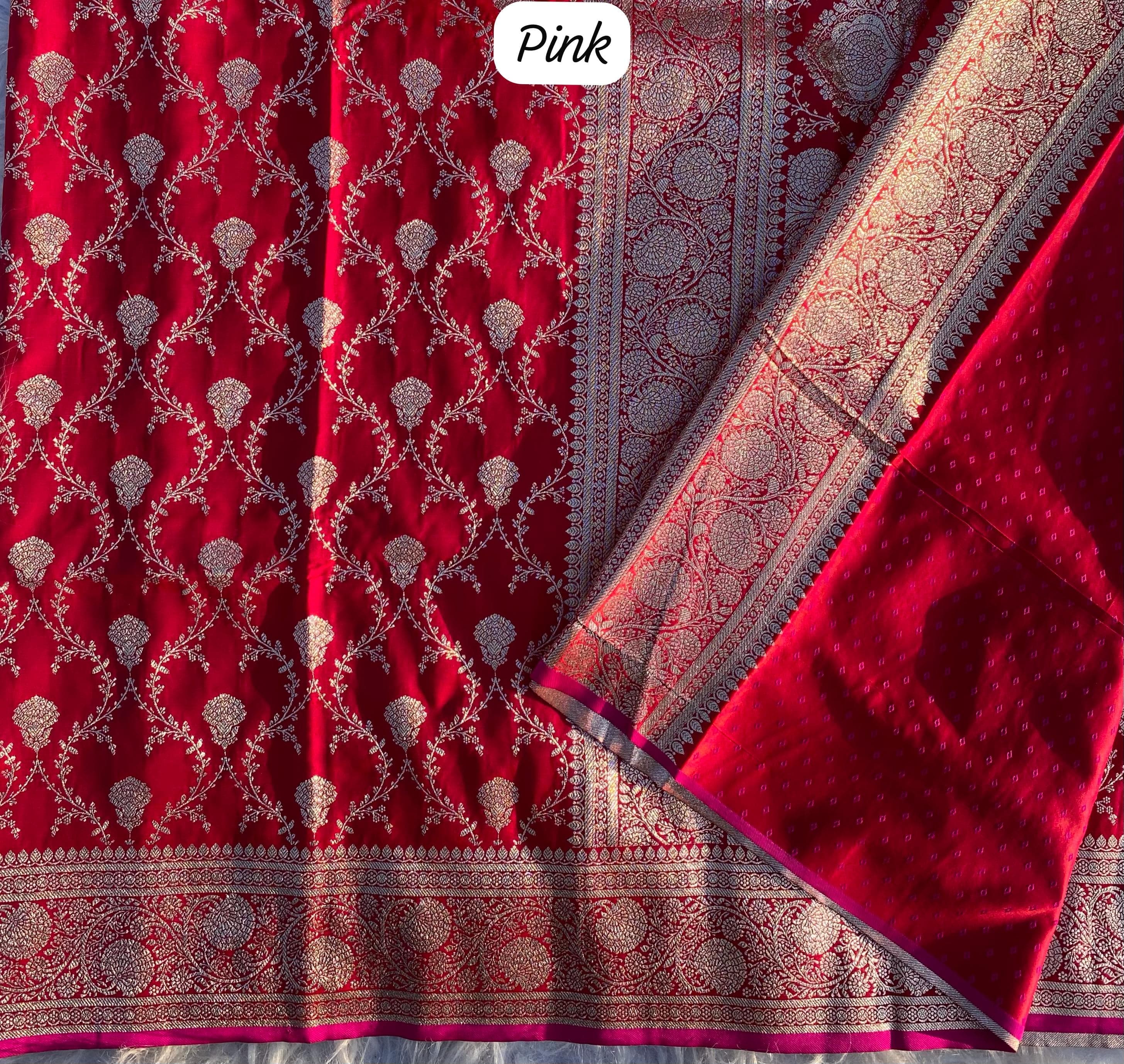Pink Pure Banarasi Mushro Satin Silk Saree Banarasi Saree Anant Tex Exports Pvt.Ltd..