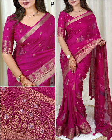Pink Pure Moss Cotton Designer Saree