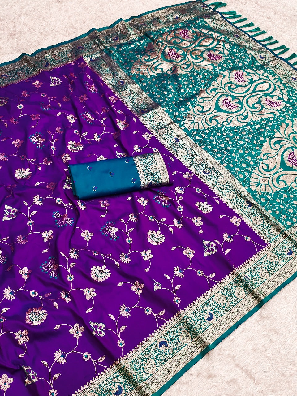 Purple Banarasi Jaal Zari Woven Silk Banarasi Saree Banarasi Silk Saree Anant Tex Exports Pvt.Ltd..