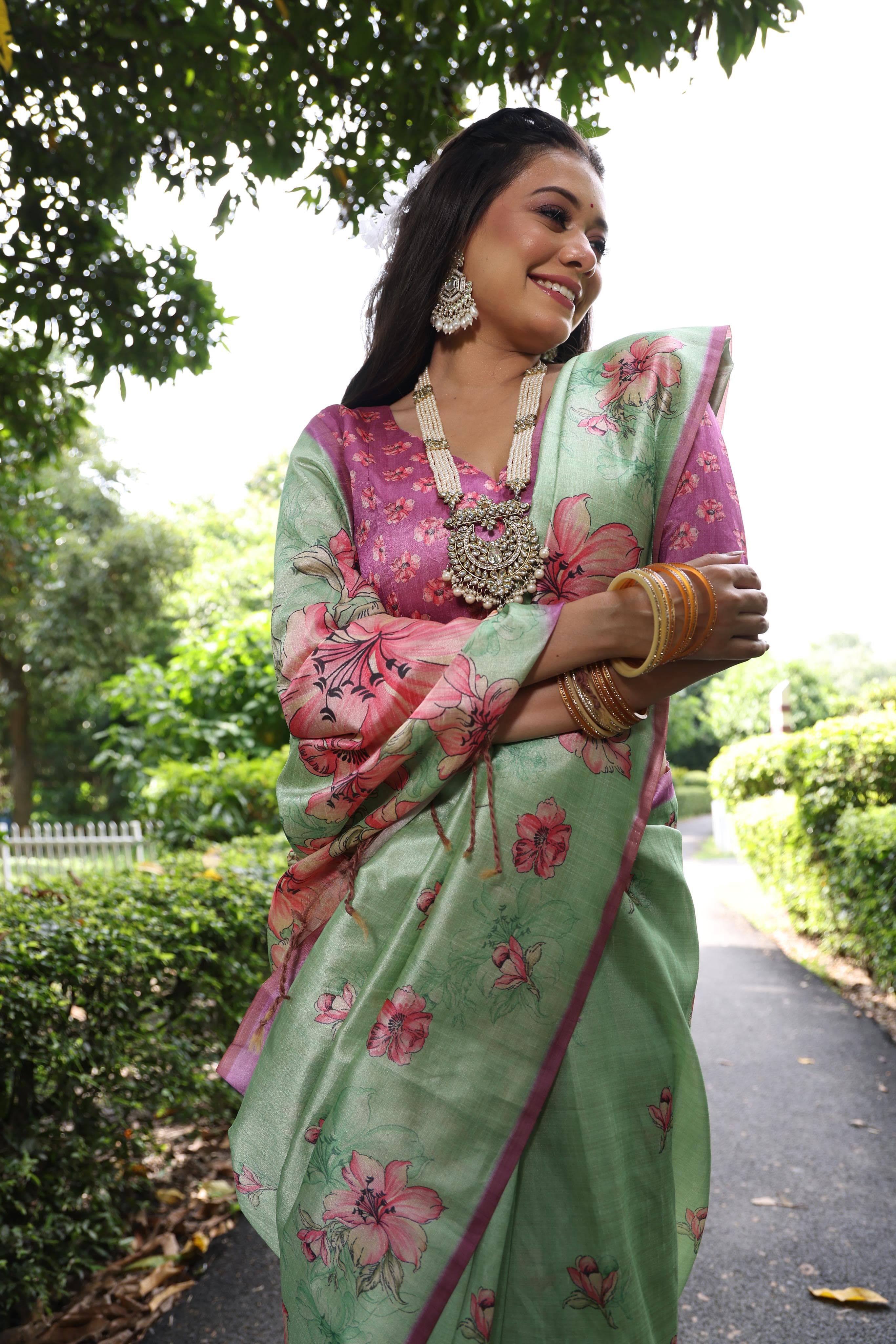 Light Green Pure Soft Tussar Silk Saree Tussar Saree Anant Tex Exports Pvt.Ltd..