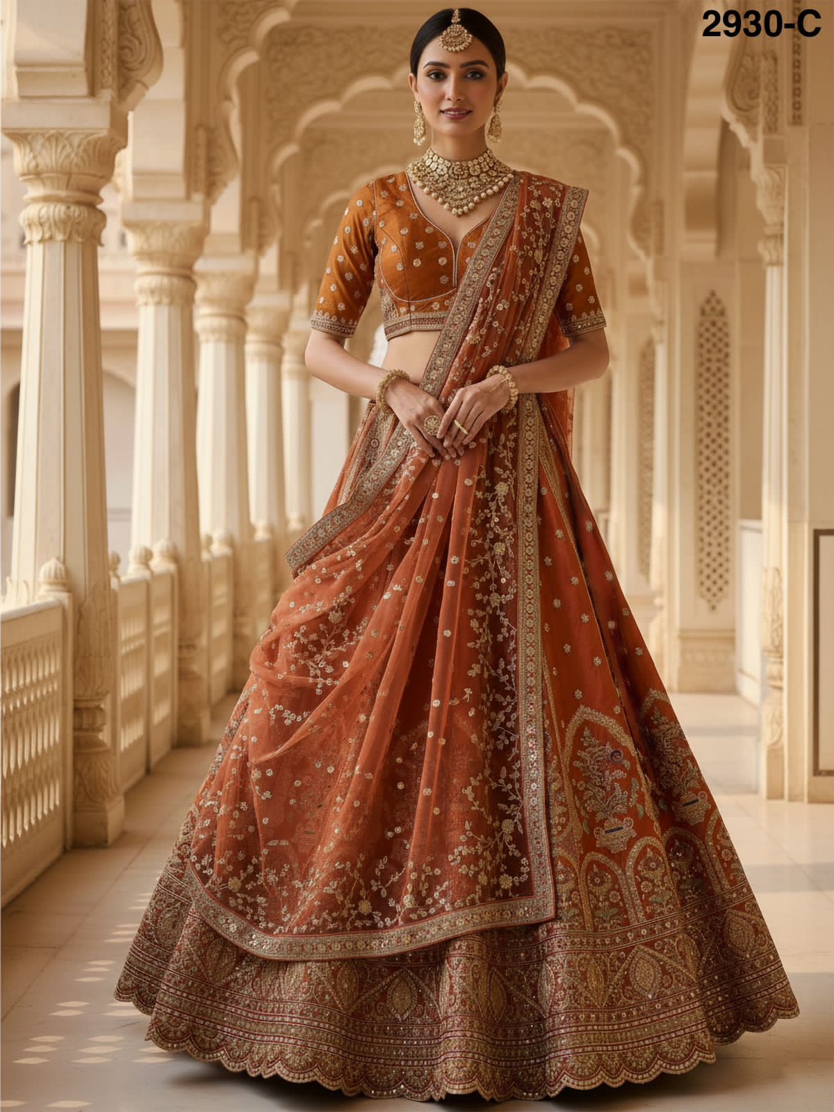 Orange Pure Soft Gadhwal Silk Premium Bridal Lehenga Choli Wedding Lehenga Choli Anant Tex Exports Pvt.Ltd..