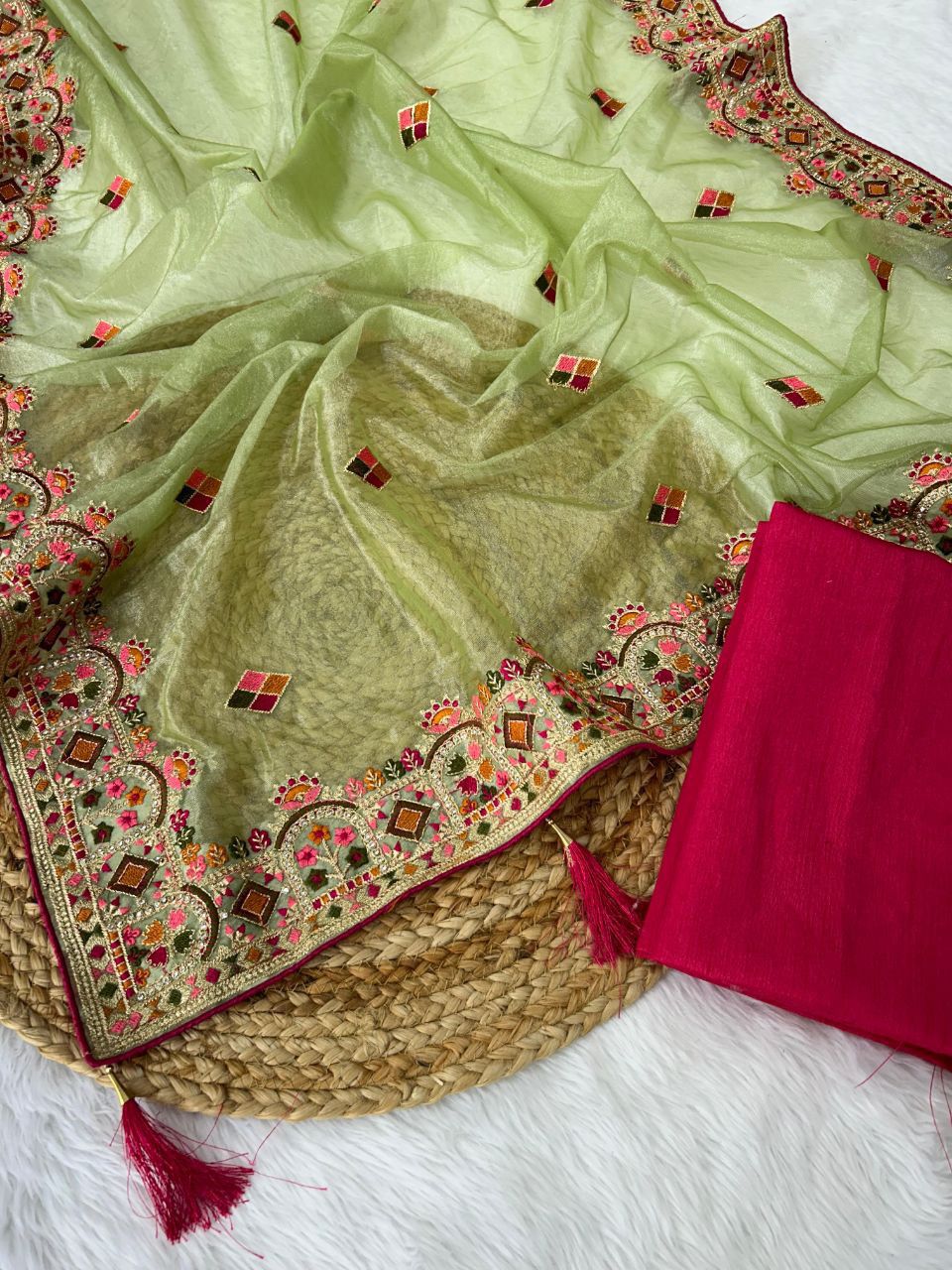 Green Pure Soft Twill Net Saree Net Saree Anant Tex Exports Pvt.Ltd..