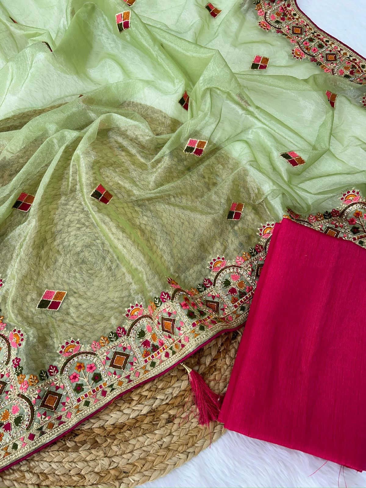 Green Pure Soft Twill Net Saree Net Saree Anant Tex Exports Pvt.Ltd..