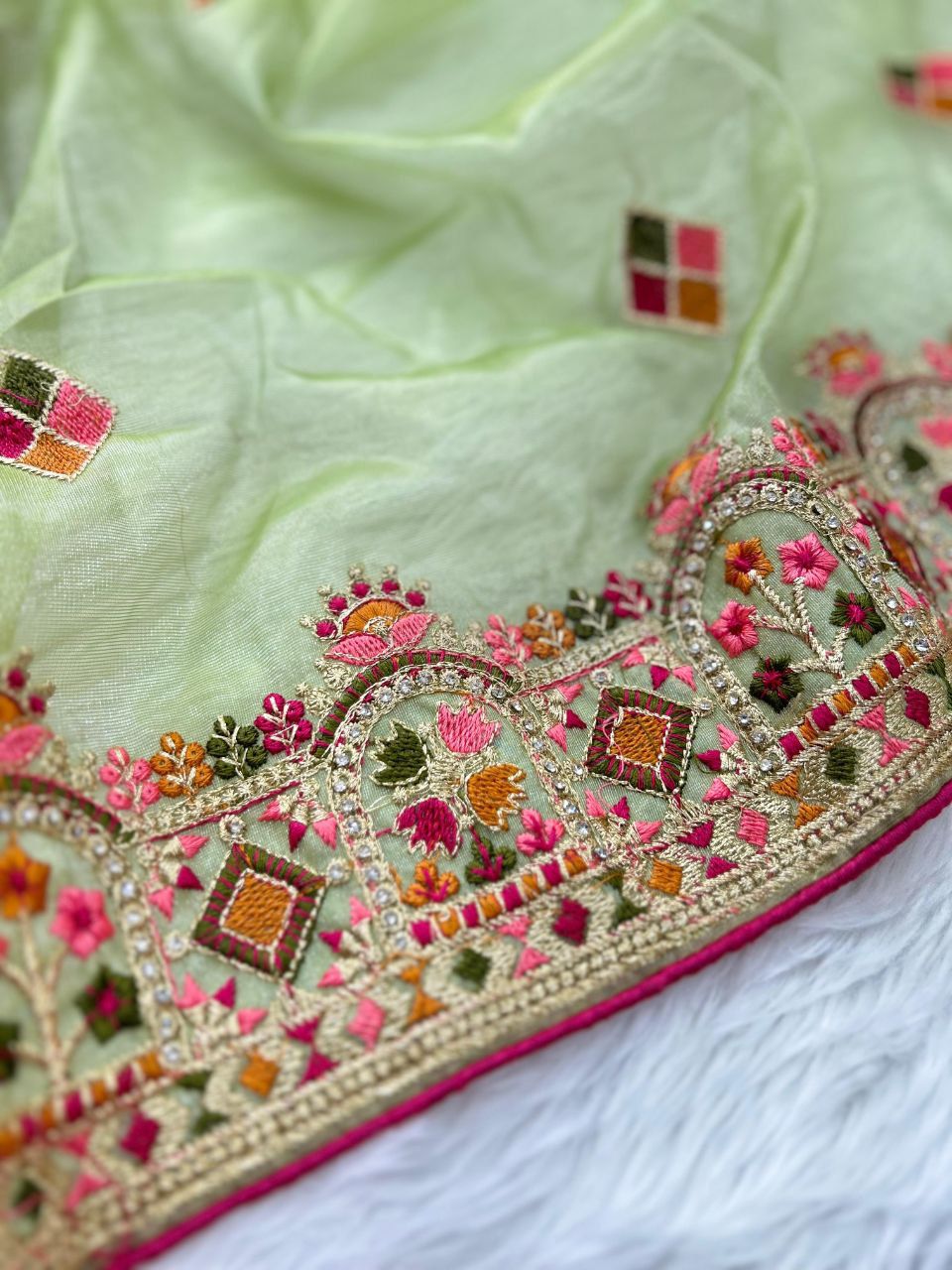Green Pure Soft Twill Net Saree Net Saree Anant Tex Exports Pvt.Ltd..