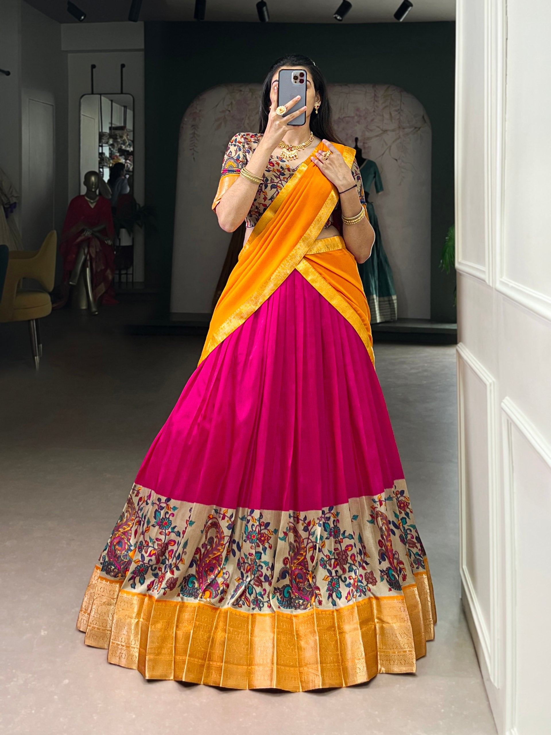 Pink Pure Aastha Silk Printed Weaving Lehenga Choli Chaniya Choli Anant Tex Exports Pvt.Ltd..