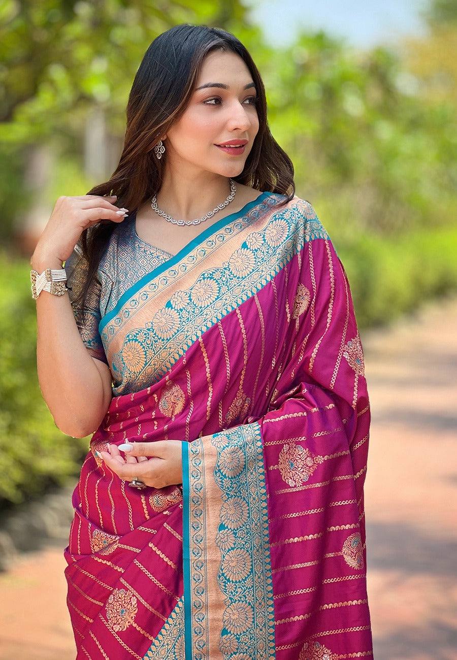 Megenta Soft Silk Zari Woven Patola Banarasi Saree Soft Silk Saree Anant Tex Exports Pvt.Ltd..
