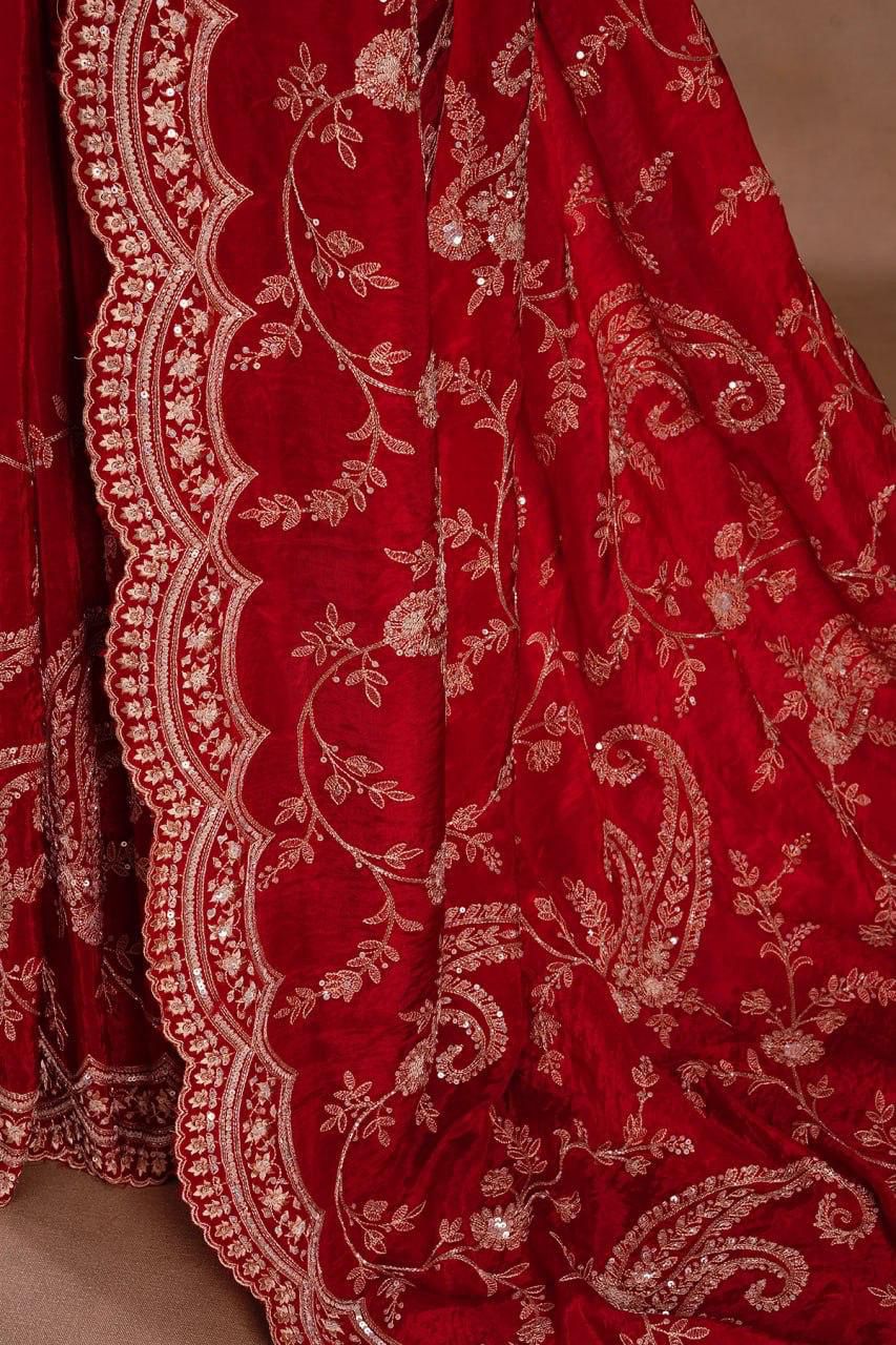 Red Pure Soft Tabby Organza Silk Heavy Embroidery Work Organza Saree Organza Saree Anant Tex Exports Pvt.Ltd..