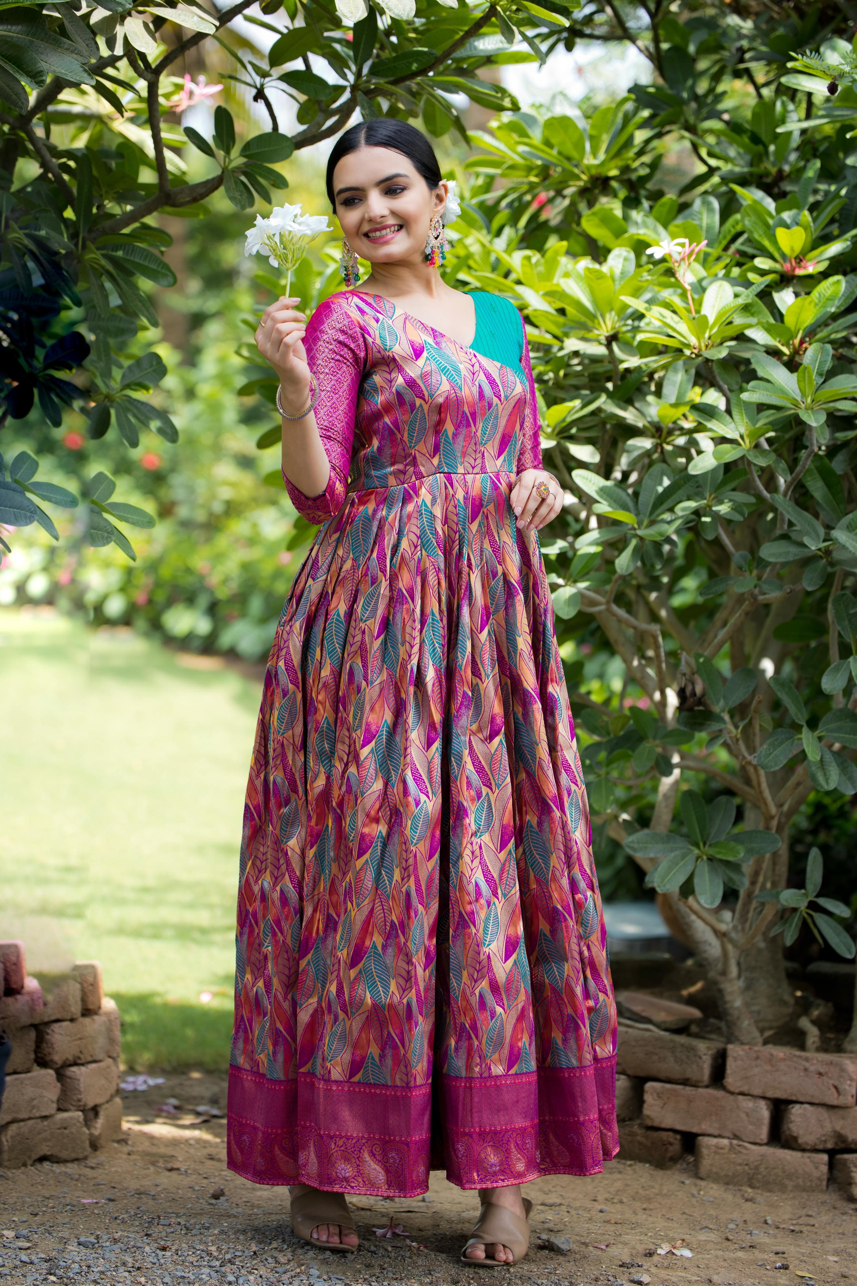 Pink Pure Soft Silk Copper Weaving Anarkali Gown Anarkali Gown Anant Tex Exports Pvt.Ltd..