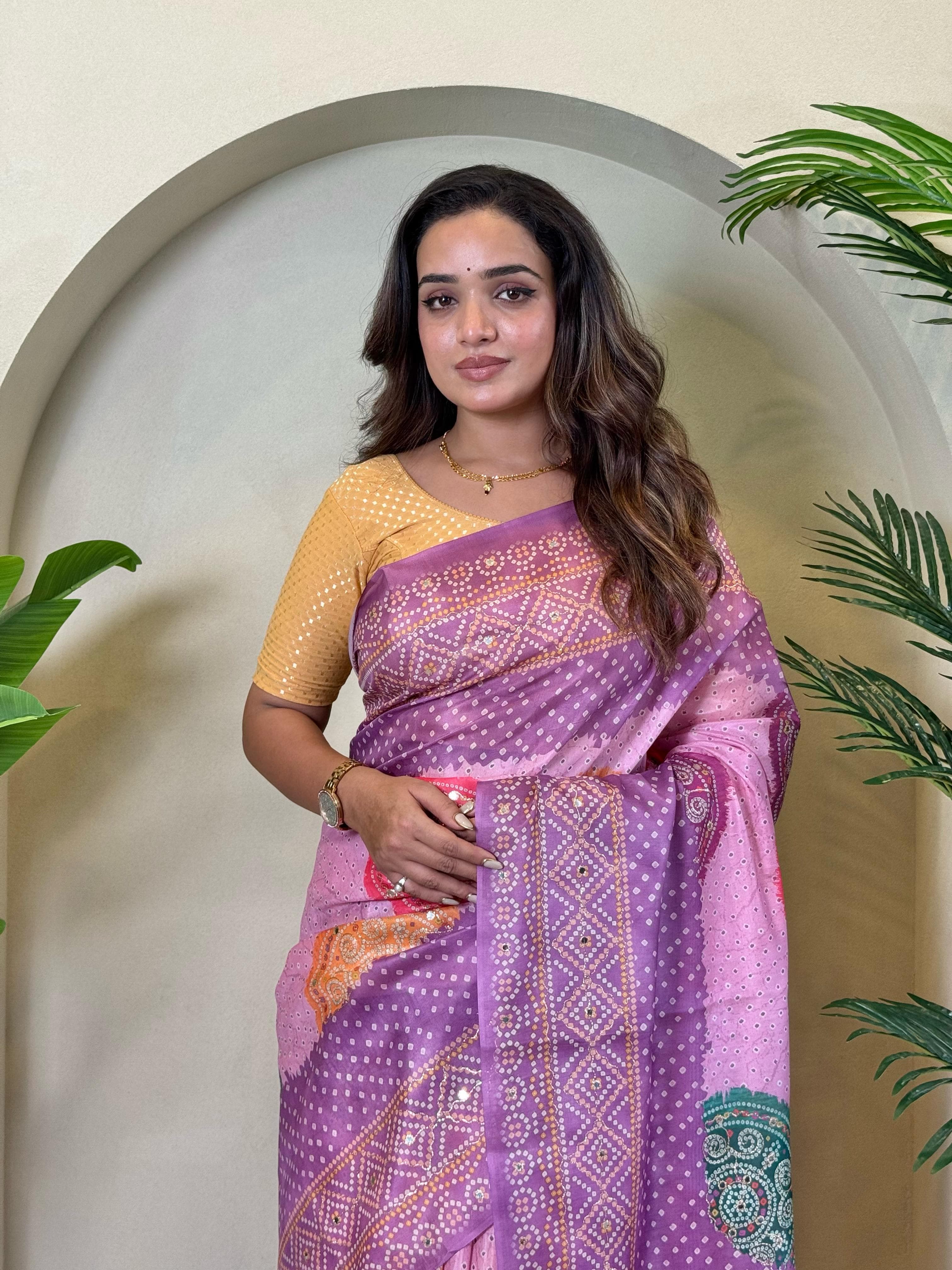 Purple Pure Soft Tissue Bandhani Print Saree Tissue Saree Anant Tex Exports Pvt.Ltd..