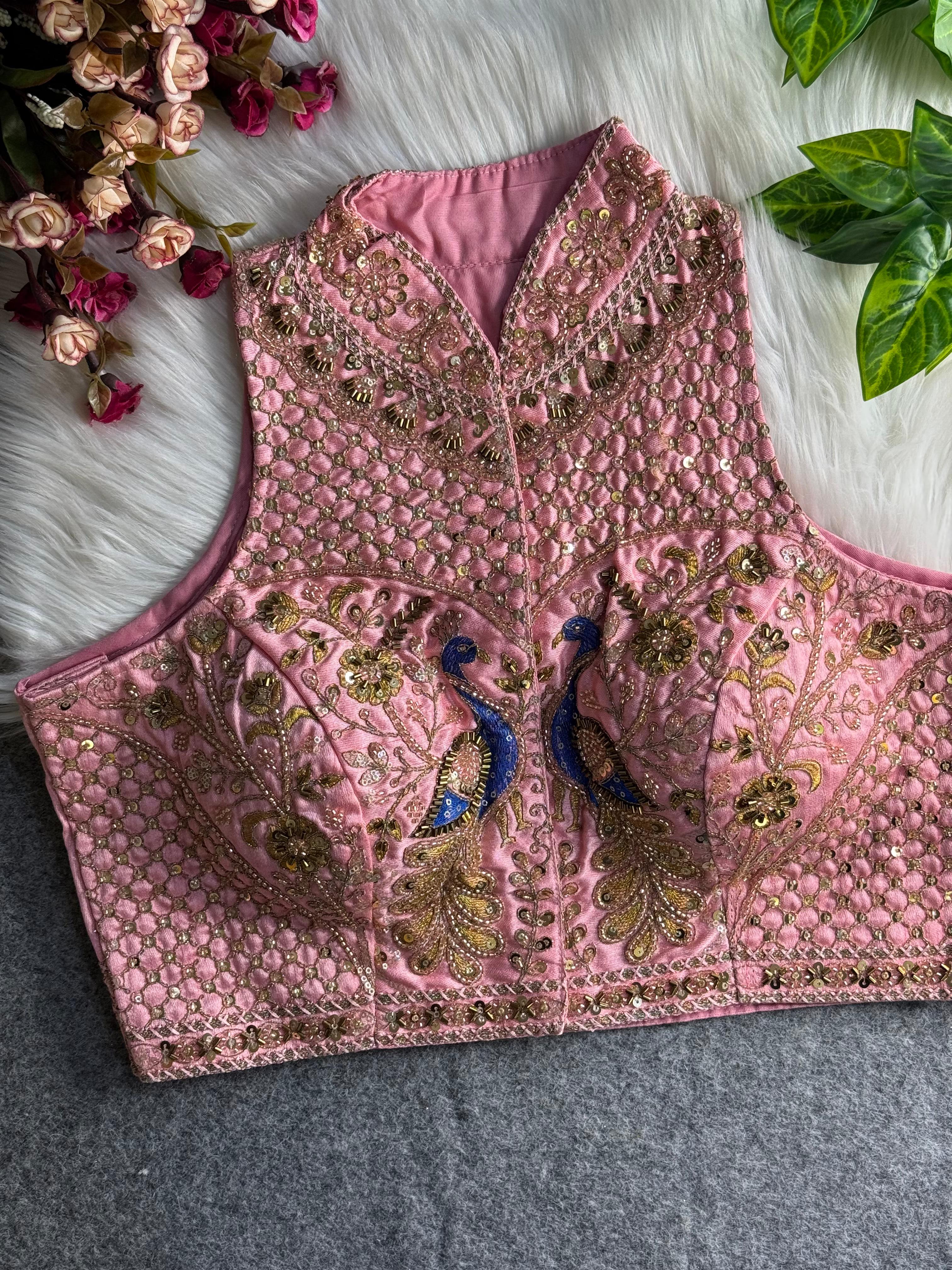 Pink Pure Italian Silk Halter Coller Neck Bridal Blouse Sleevless Blouse Anant Tex Exports Pvt.Ltd..