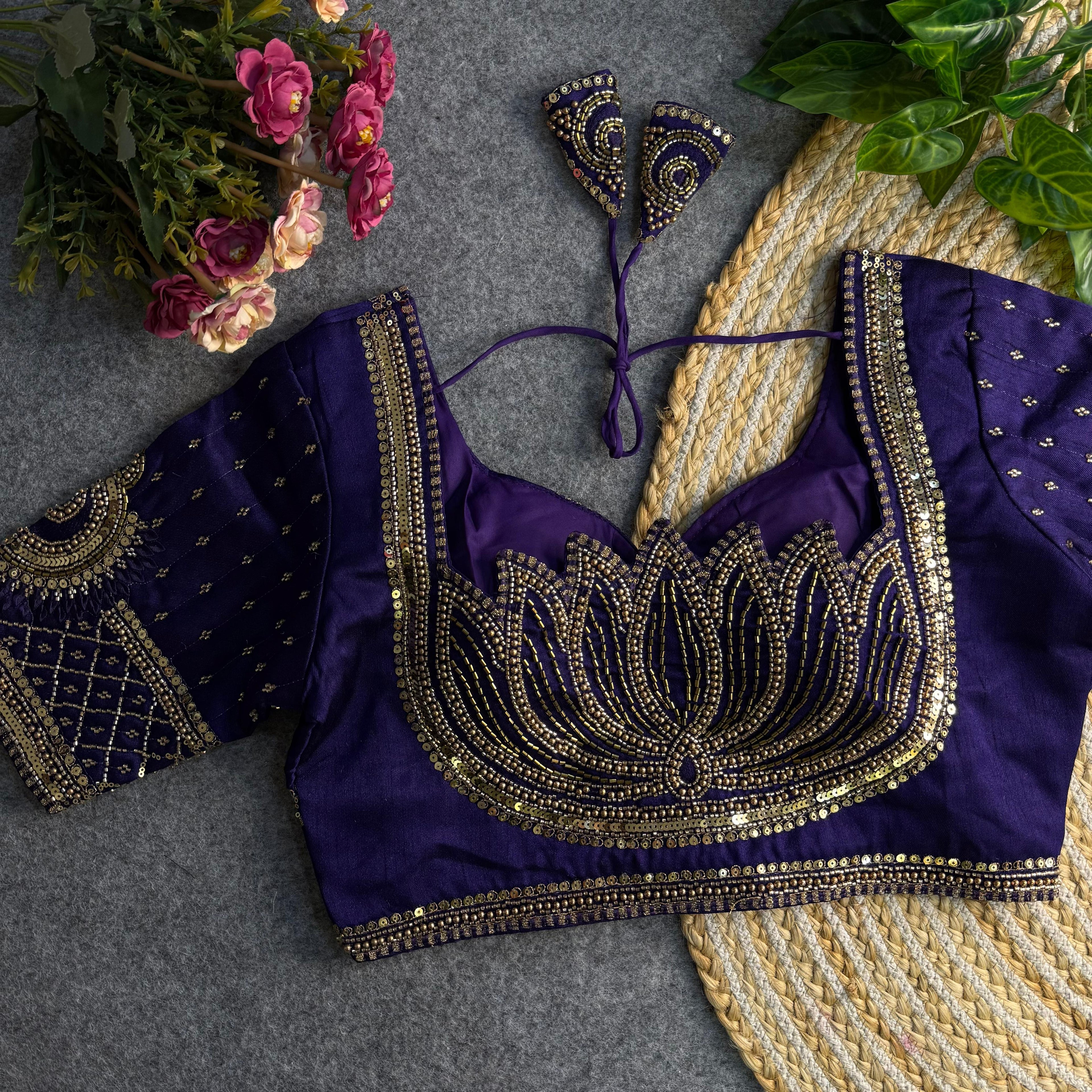 Blue Pure Soft Italian Silk Sabyasachi Style Bridal Blouse Sleevless Blouse Anant Tex Exports Pvt.Ltd..