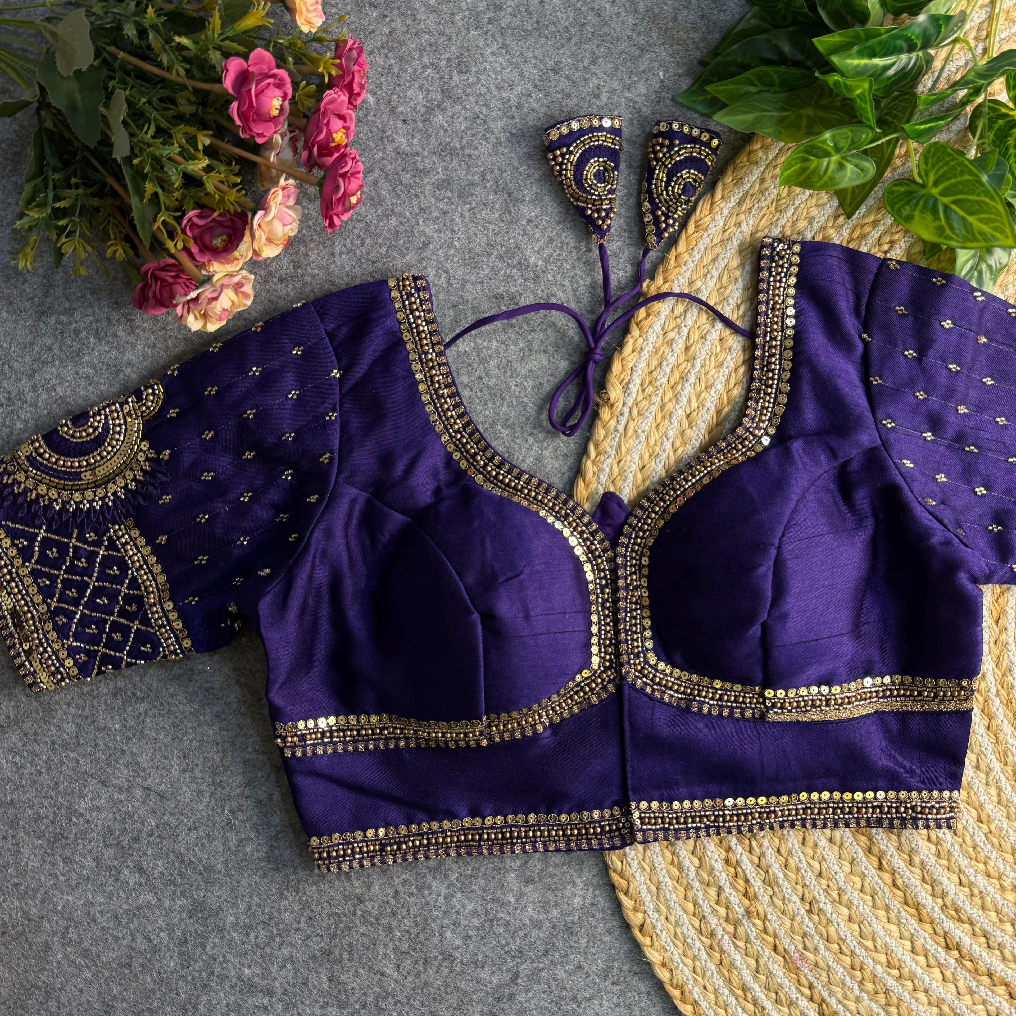 Blue Pure Soft Italian Silk Sabyasachi Style Bridal Blouse Sleevless Blouse Anant Tex Exports Pvt.Ltd..