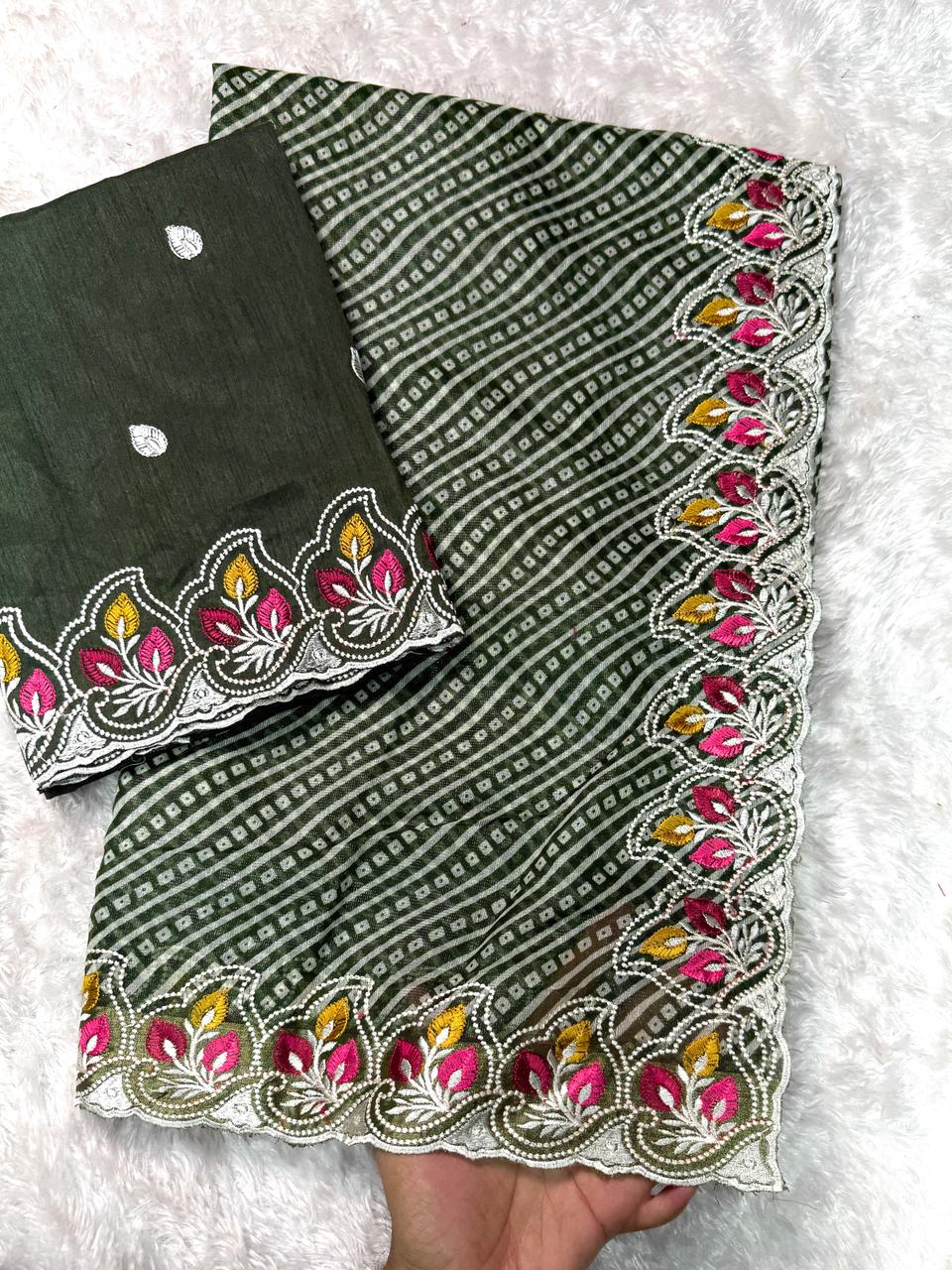 Green Pure Soft Cotton Satin Saree Tussar Cotton Saree Anant Tex Exports Pvt.Ltd..