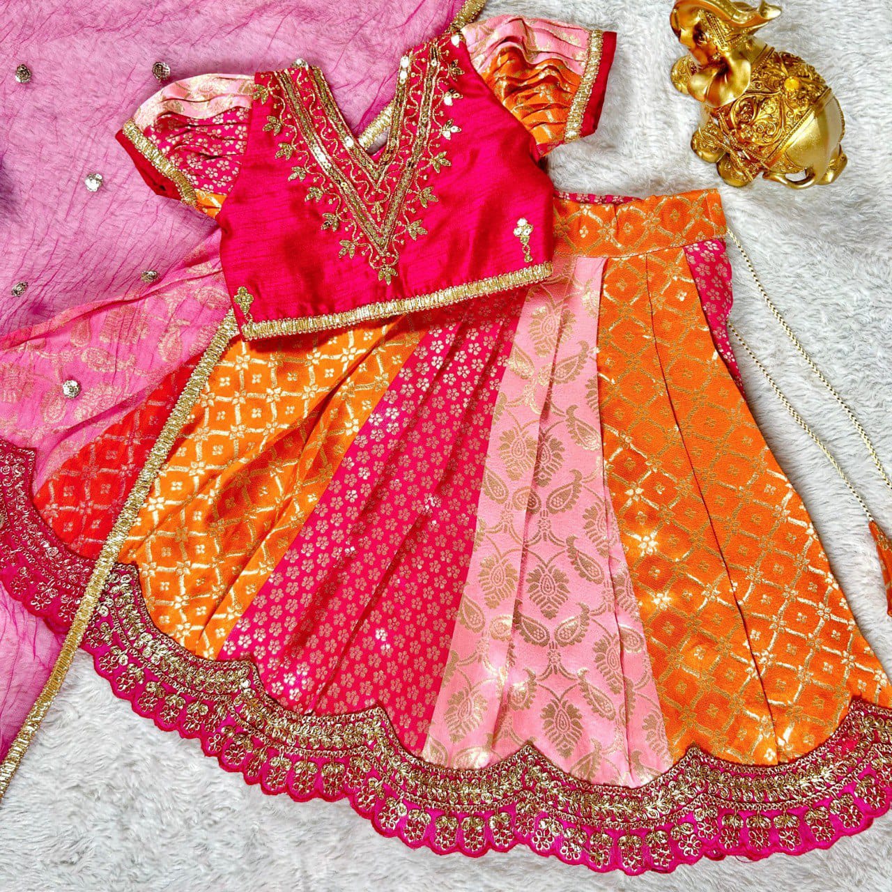 Multicolour Pure Heavy Mono Banglory Weaving Kids Girl&