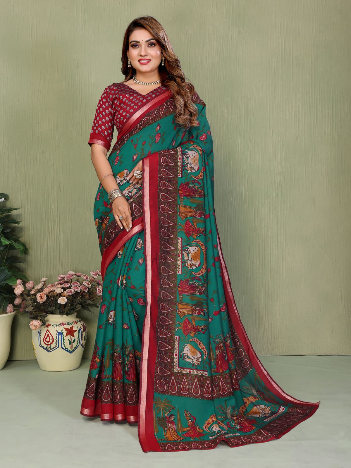 Green Pure Soft Mul Kalamkari Print Cotton Saree Cotton saree Anant Tex Exports Pvt.Ltd..
