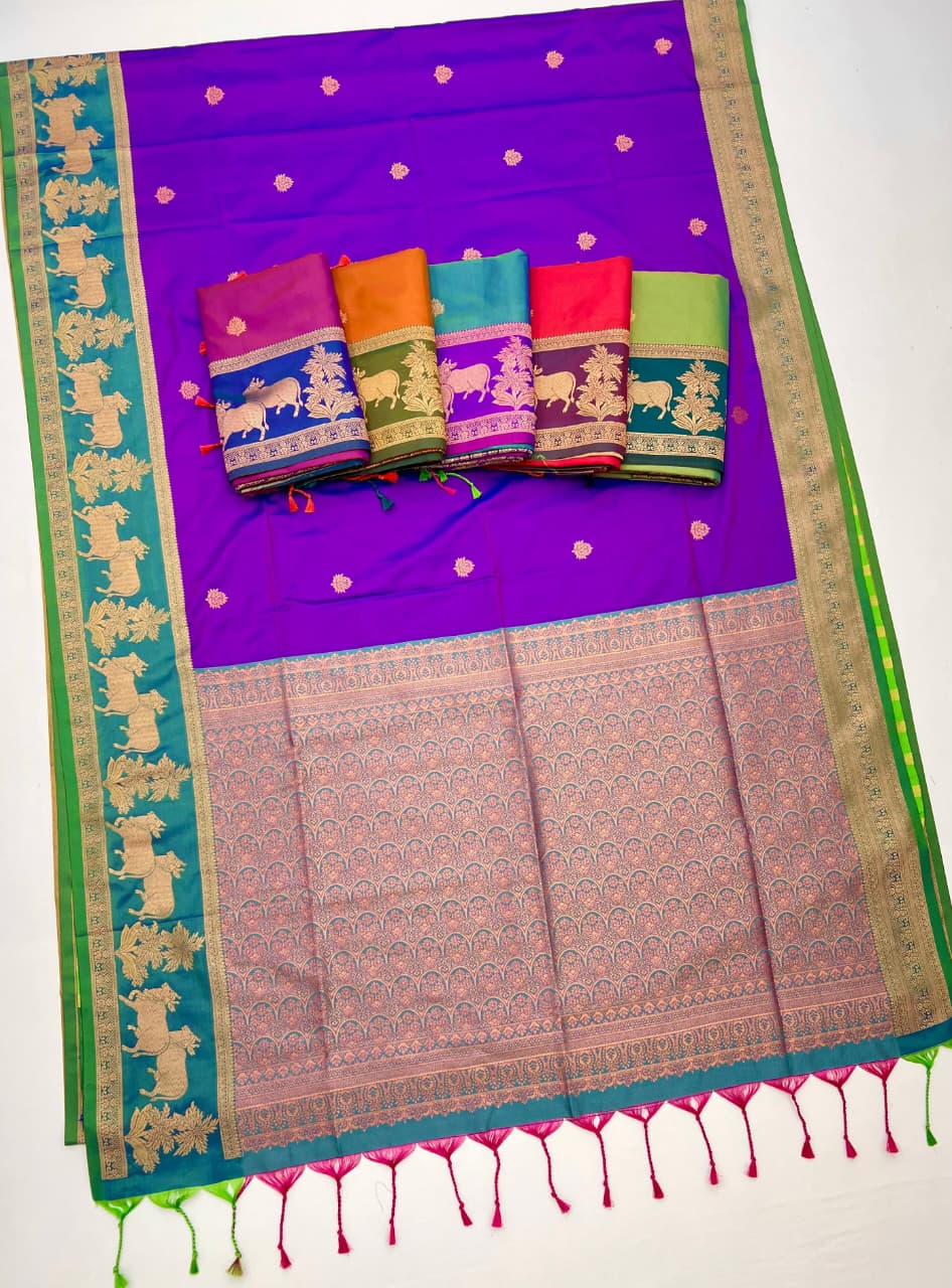 Purple Pure Soft Silk Pichwai Handloom Weaving Silk Saree Soft Silk Saree Anant Tex Exports Pvt.Ltd..