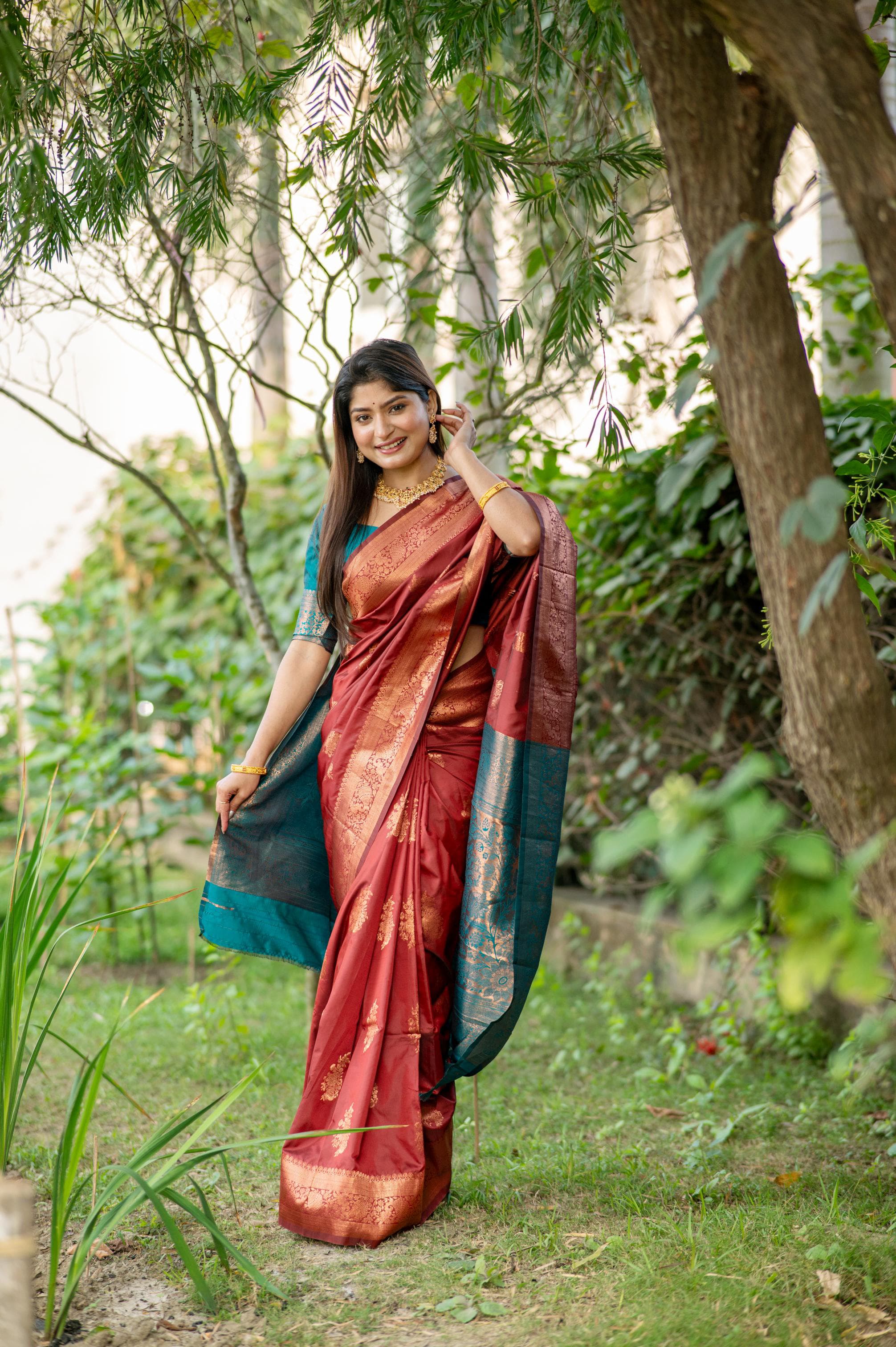 Brown Pure Soft Banarasi Katan Silk Banarasi Saree Soft Silk Saree Anant Tex Exports Pvt.Ltd..