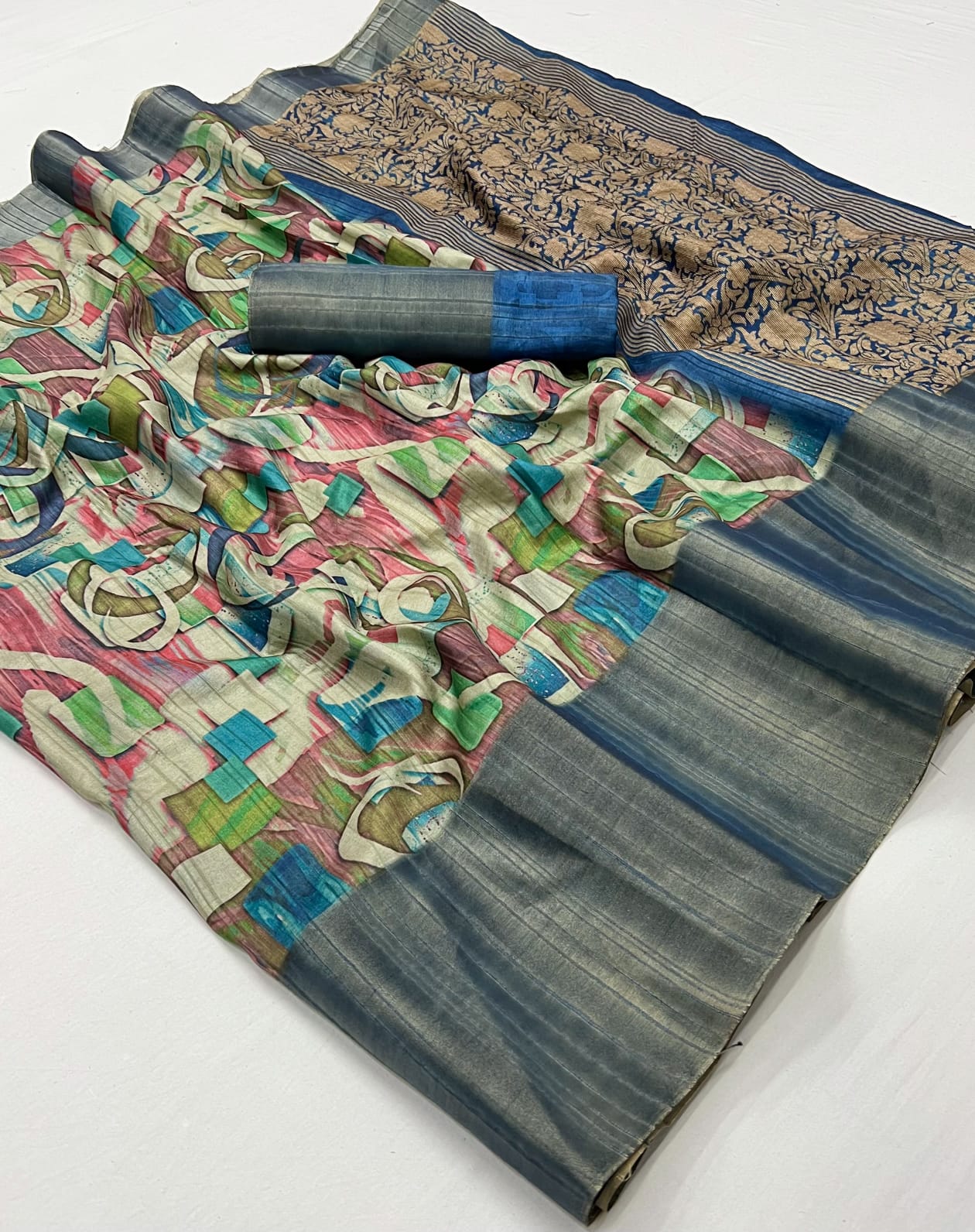 Blue Pure Handi Silk Handloom Saree Row Silk Saree Anant Tex Exports Pvt.Ltd..