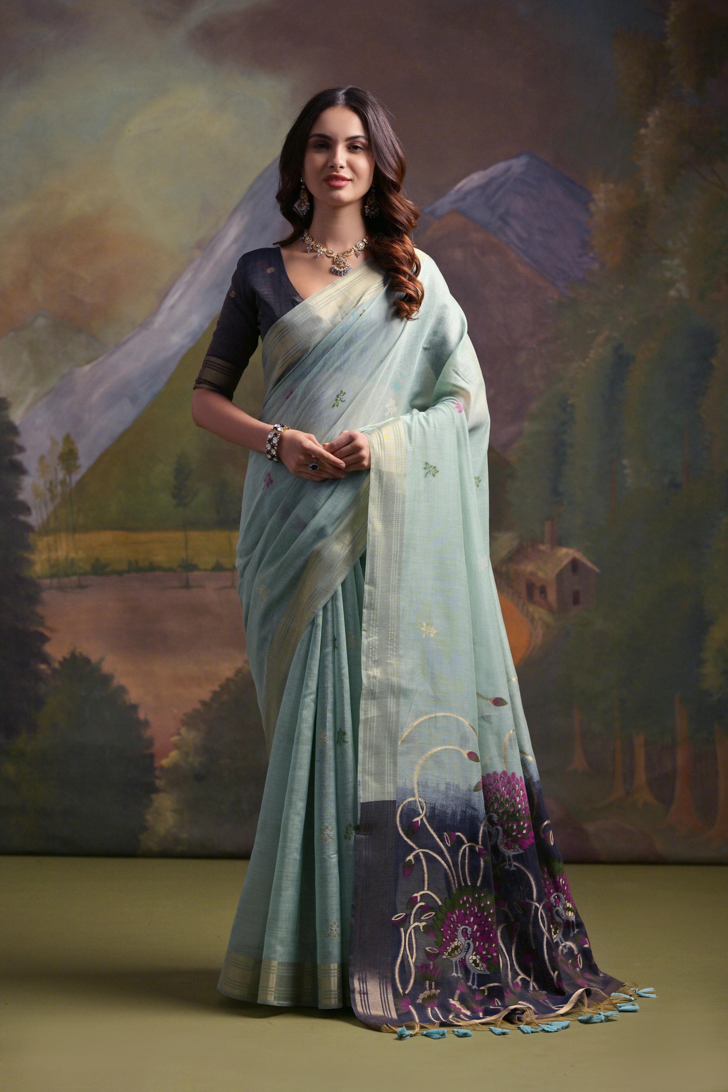 Arctic Blue Pure Soft Munga Handloom Weaving Cotton Saree Cotton saree Anant Tex Exports Pvt.Ltd..