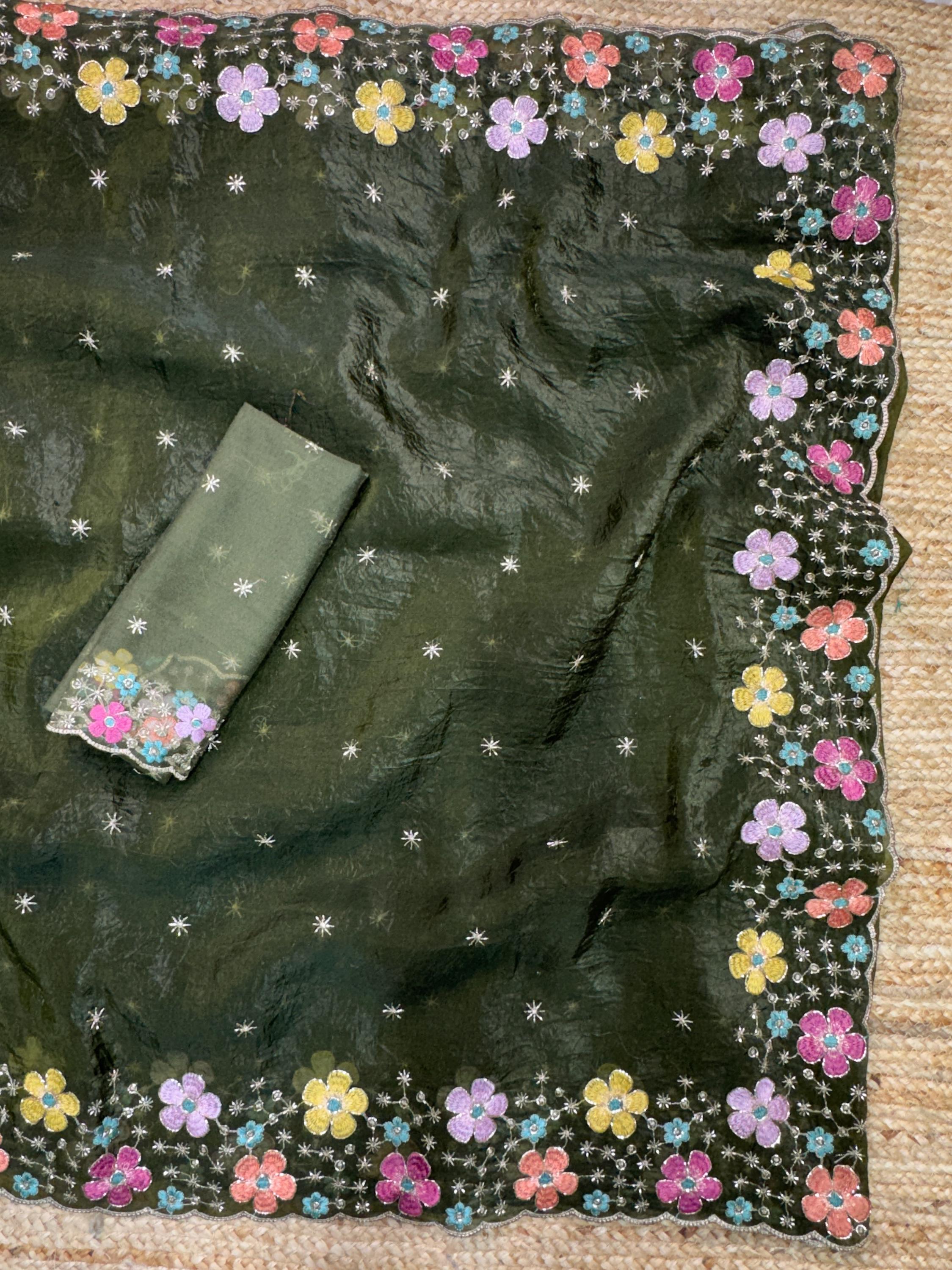 Green Pure Soft Sufi Silk Saree Cotton saree Anant Tex Exports Pvt.Ltd..