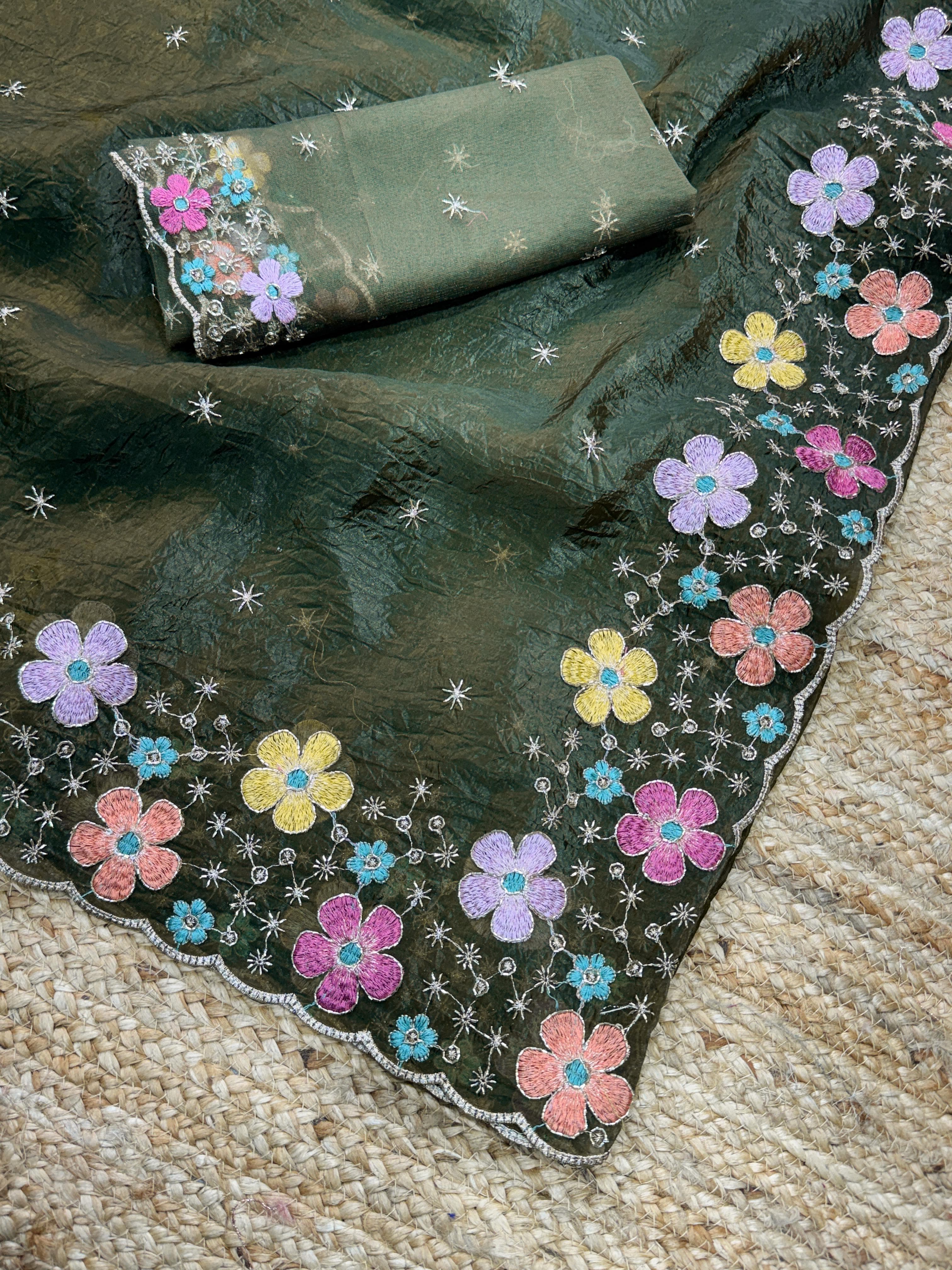 Green Pure Soft Sufi Silk Saree Cotton saree Anant Tex Exports Pvt.Ltd..