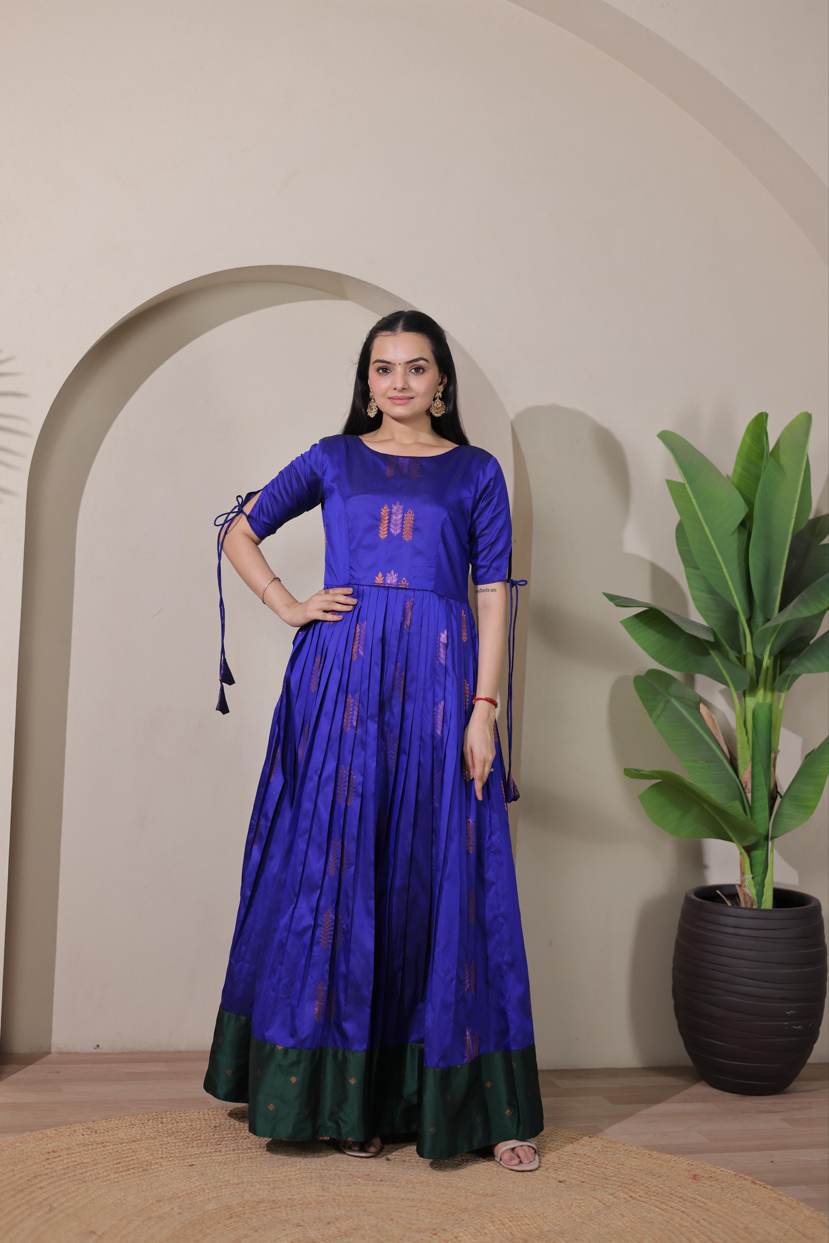 Blue Pure Soft Silk Blend Weaving Anarkali Gown Anarkali Gown Anant Tex Exports Pvt.Ltd..