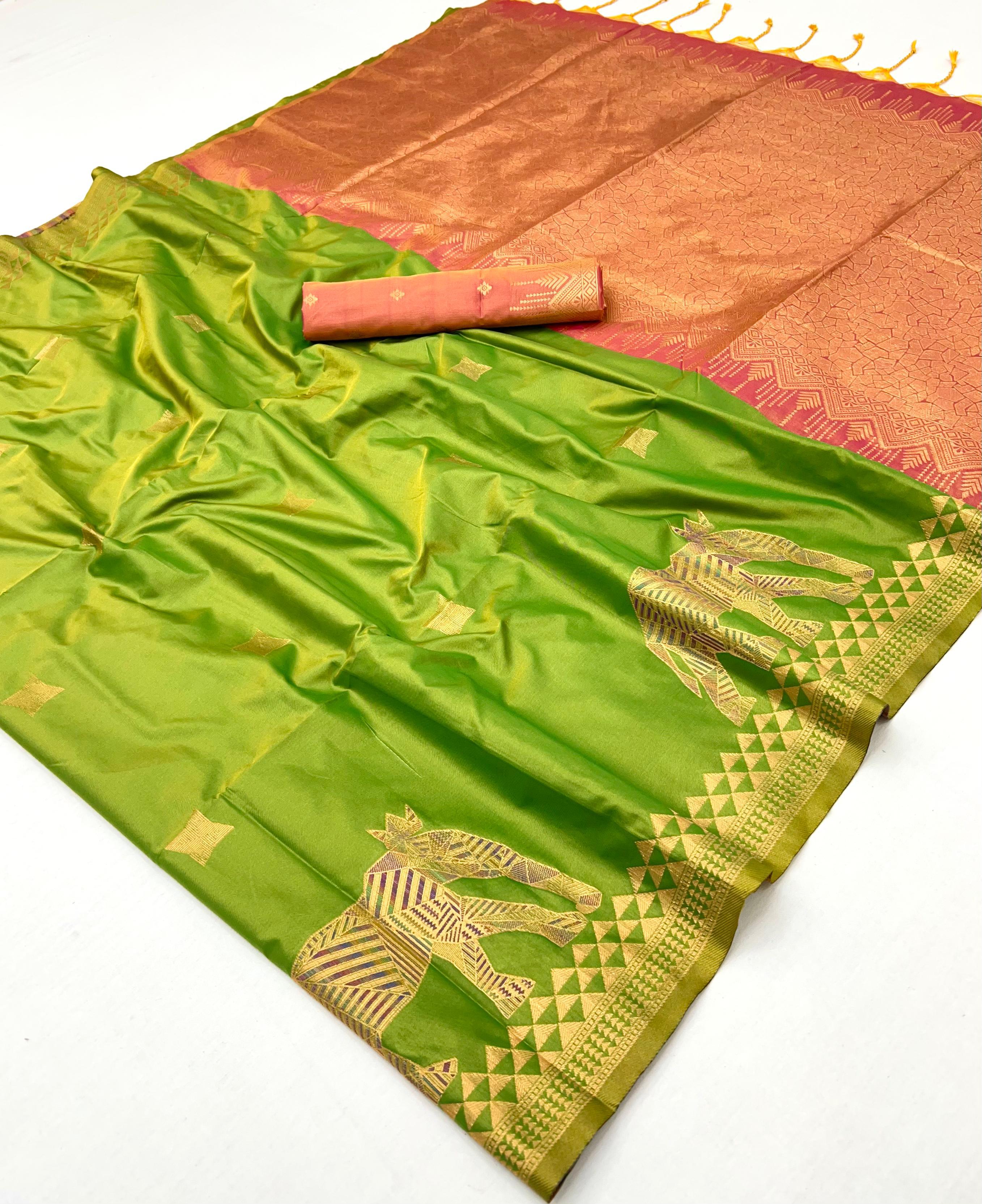 Green Pure Soft Silk Handloom Saree Panetar Saree Anant Tex Exports Pvt.Ltd..