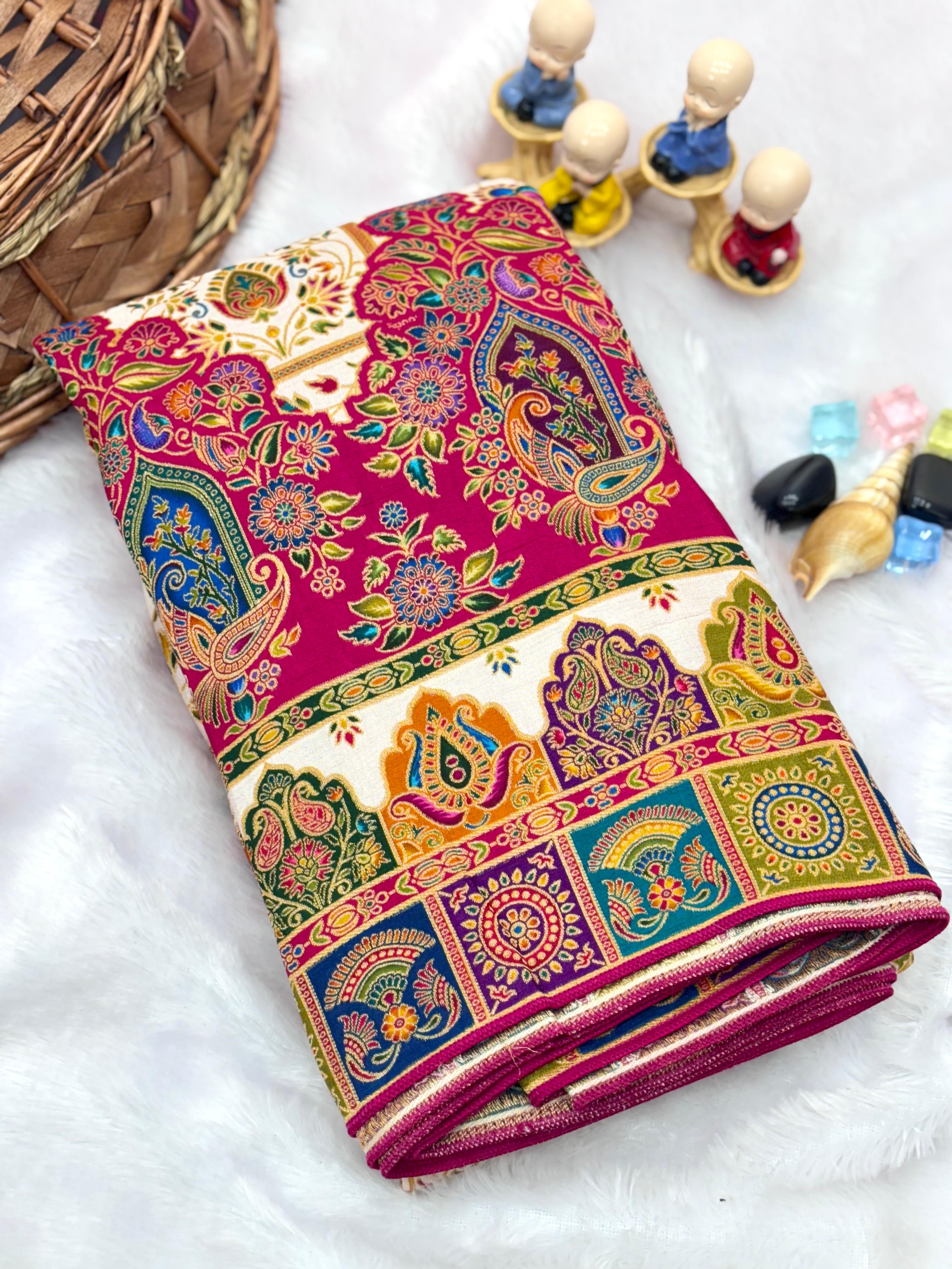 White Soft Viscose Silk Meenakari Traditional Weeding Saree Tussar Saree Anant Tex Exports Pvt.Ltd..