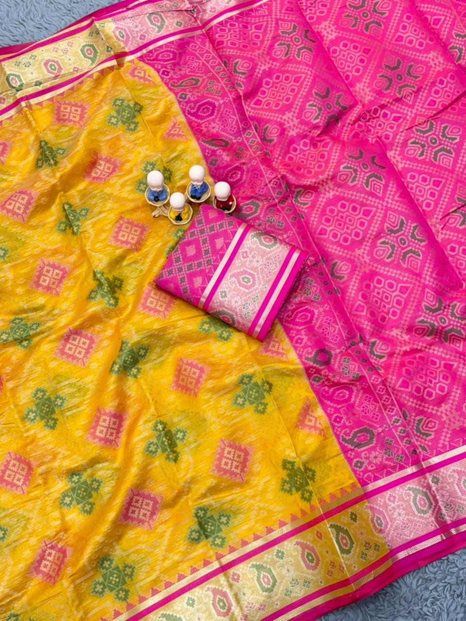 Yellow Organza Zari Woven Patola Organza Saree Organza Saree Anant Tex Exports Pvt.Ltd..