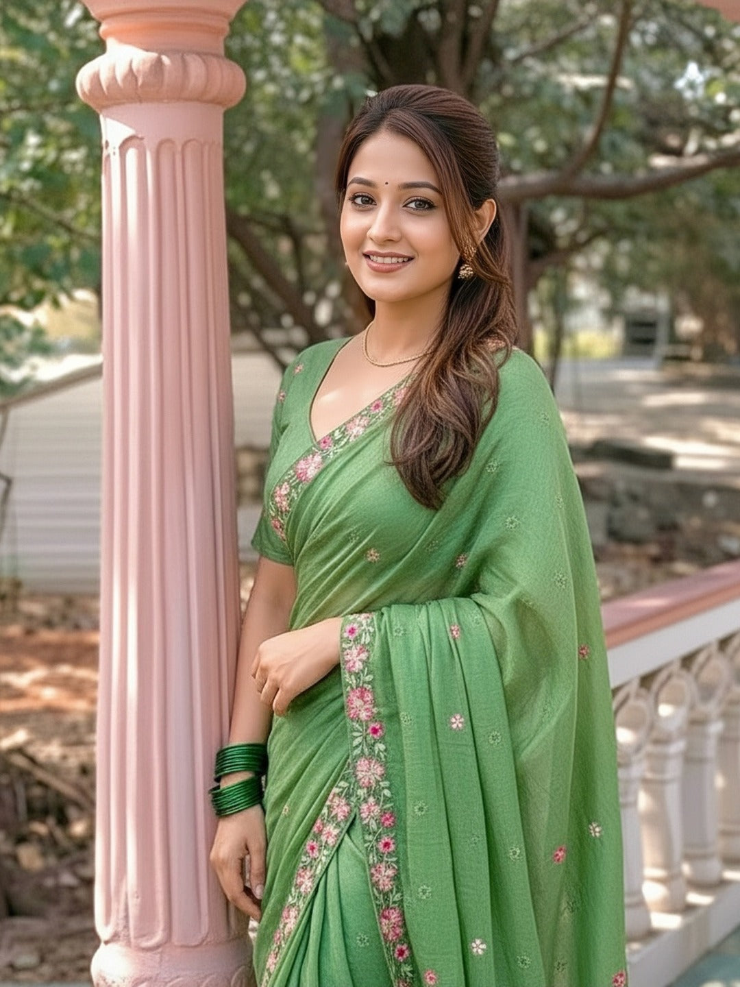 Green Pure Soft Sufi Crush Silk Saree