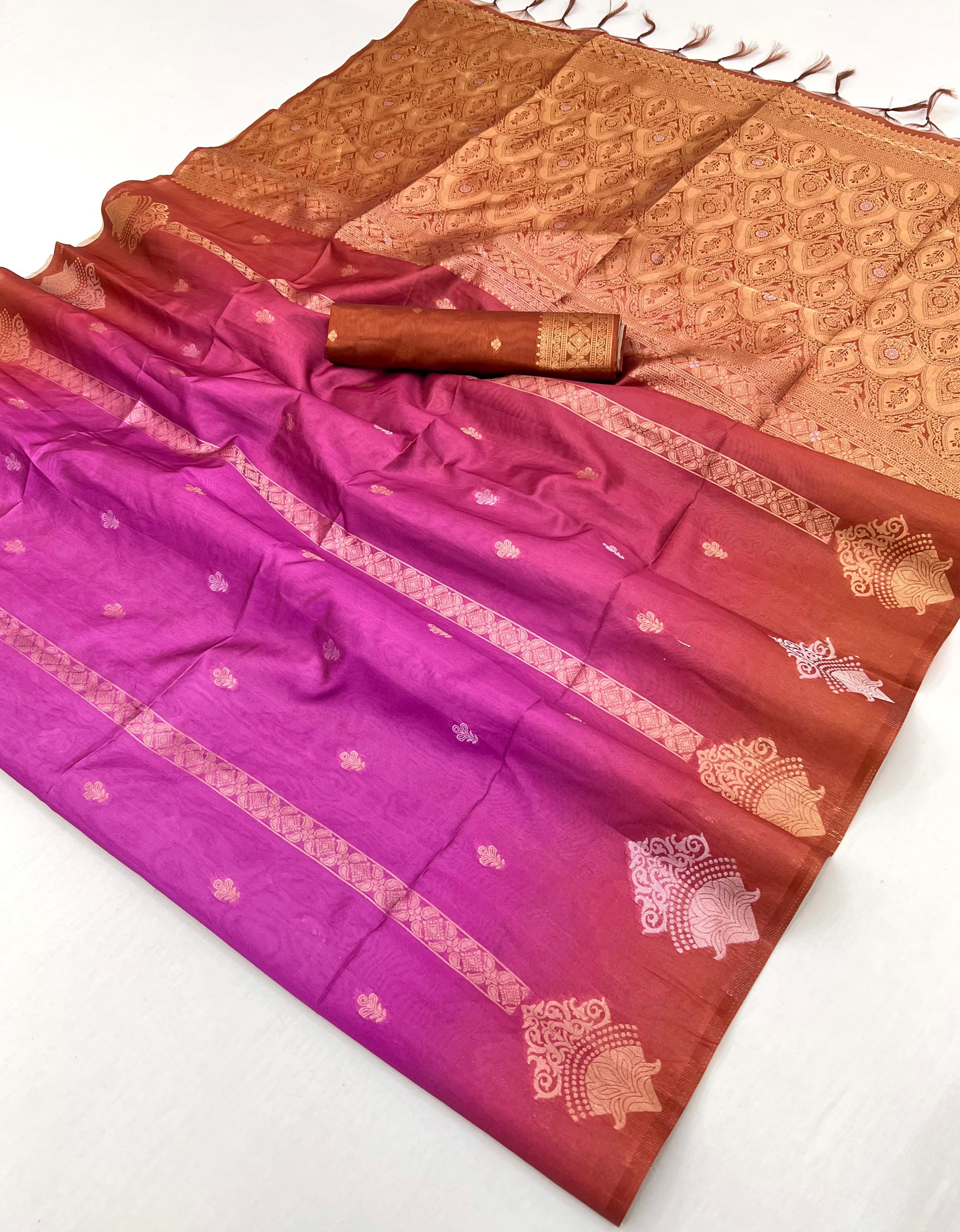 Purple Pure Heavy Handloom Weaving Paper Silk Saree