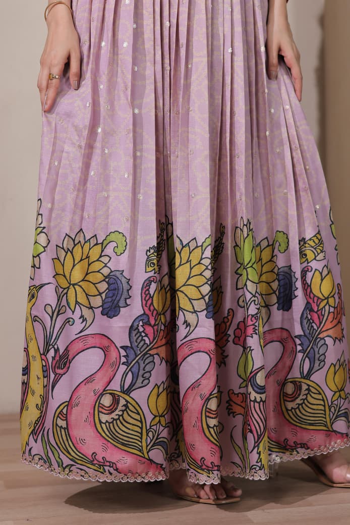 Peach Pure Silk Blend Kalamkari Print Long Gown
