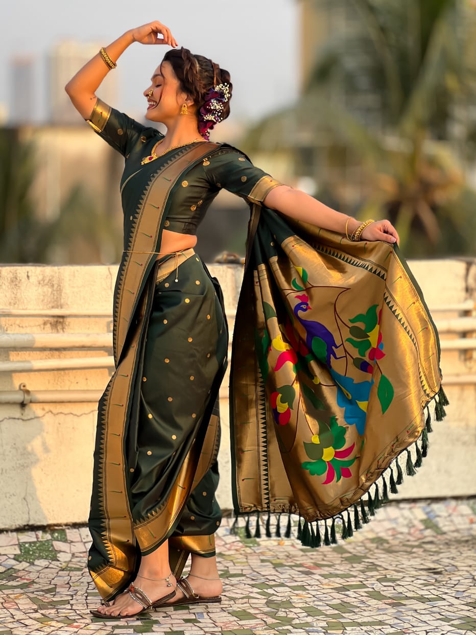 Bottle Green Wedding Special Nauvari Paithani Soft Silk Saree