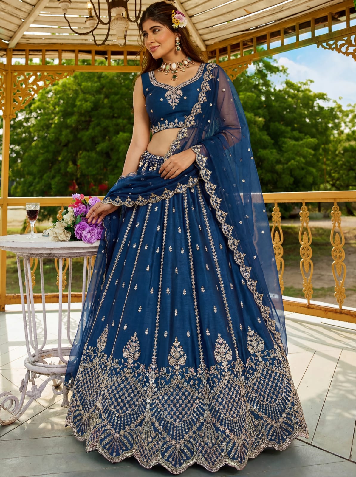Morpich Pure Soft Net Heavy Embroidery Work Bridal Lehenga
