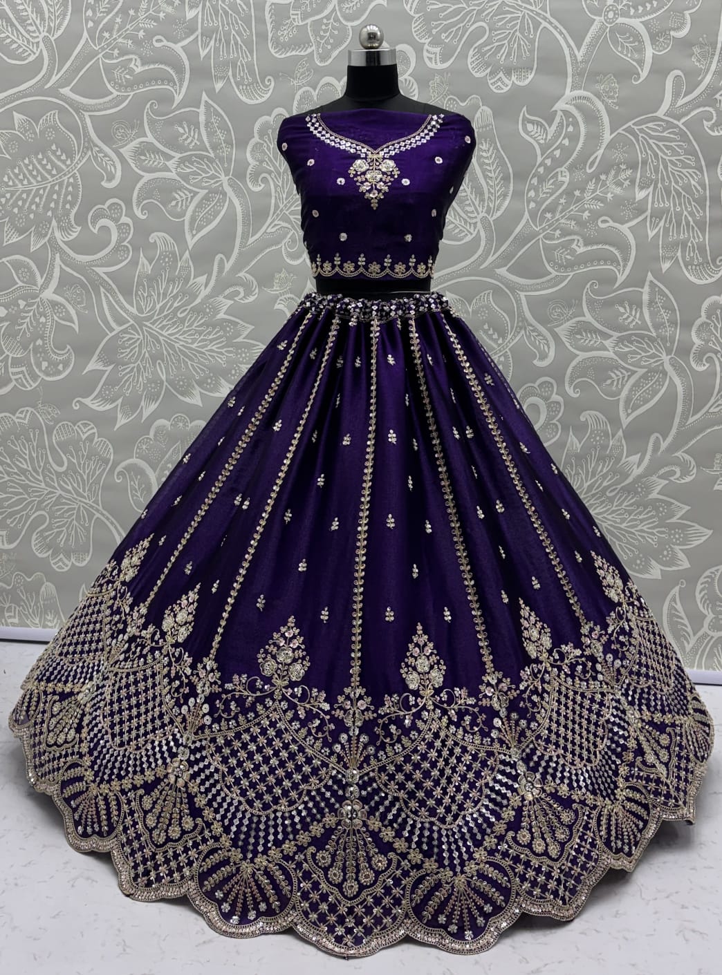 Indigo Pure Soft Net Heavy Embroidery Work Bridal Lehenga
