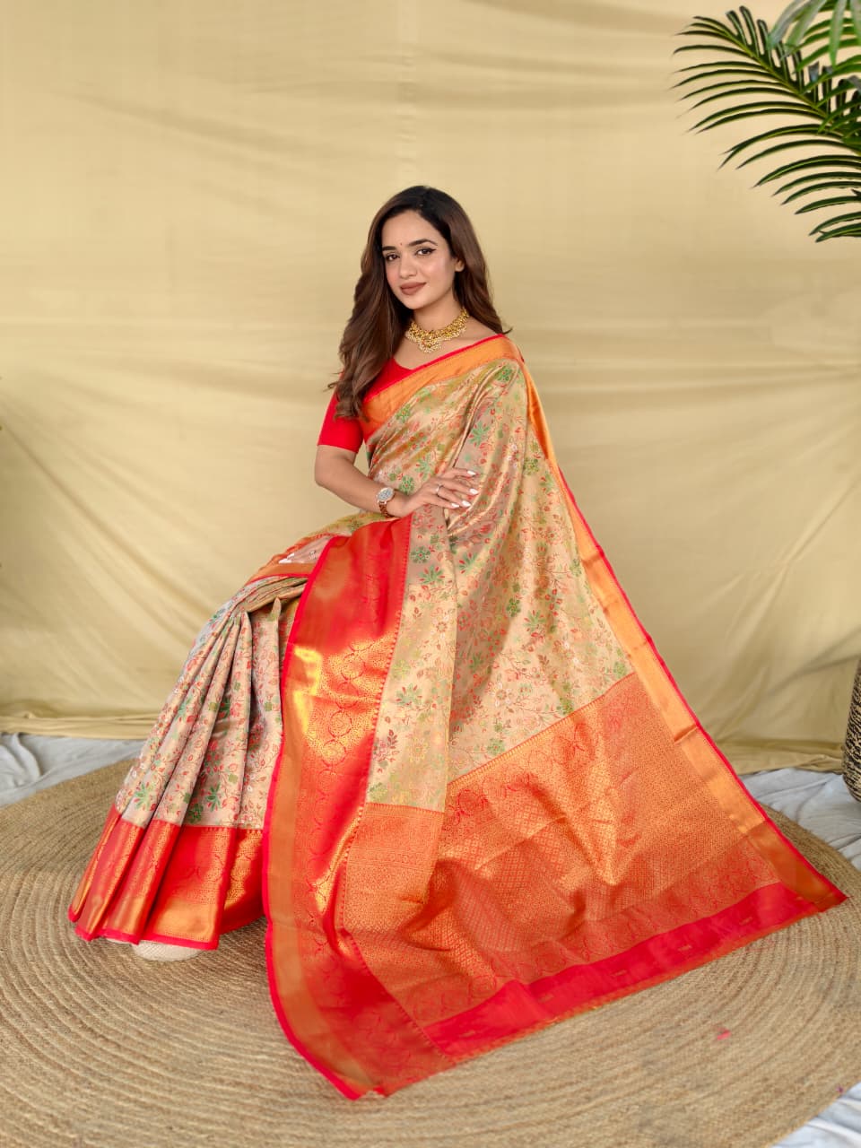 Rust Orange Pure Kanchipuram Silk Sarees