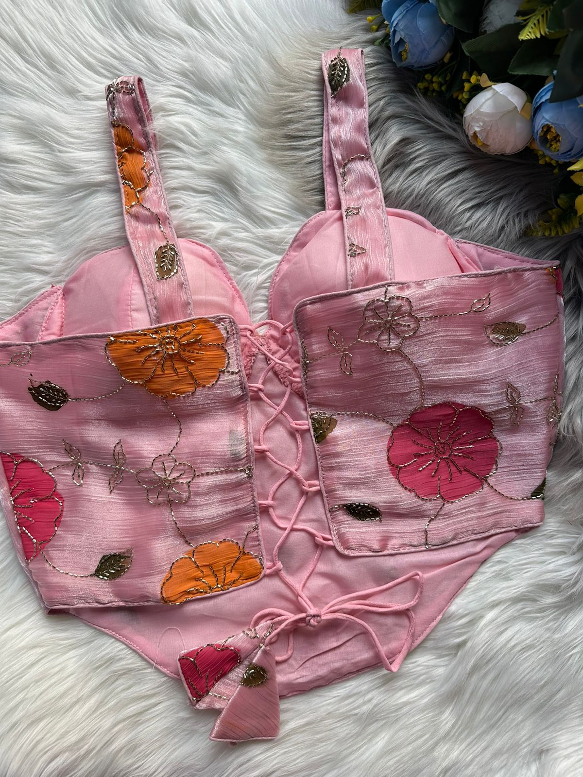 Pink Spaghetti Heavy Position Print SleevesLess Blouse