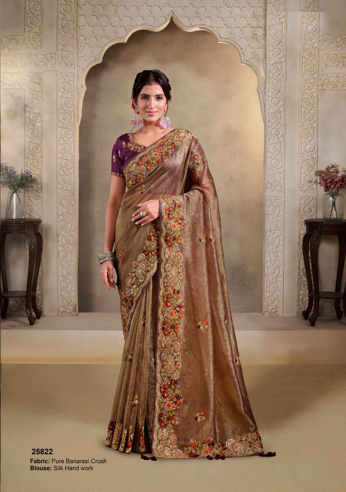 Wine Pure Banarasi Crush Pure Khatli Work Bridal Saree