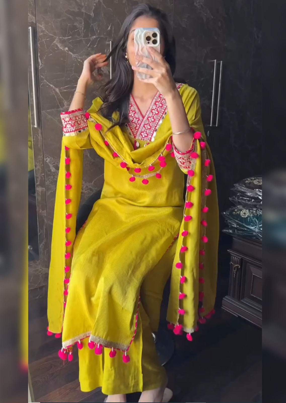 Mustard Pure Soft Viscose Print Heavy Thread Work Salwar Suit
