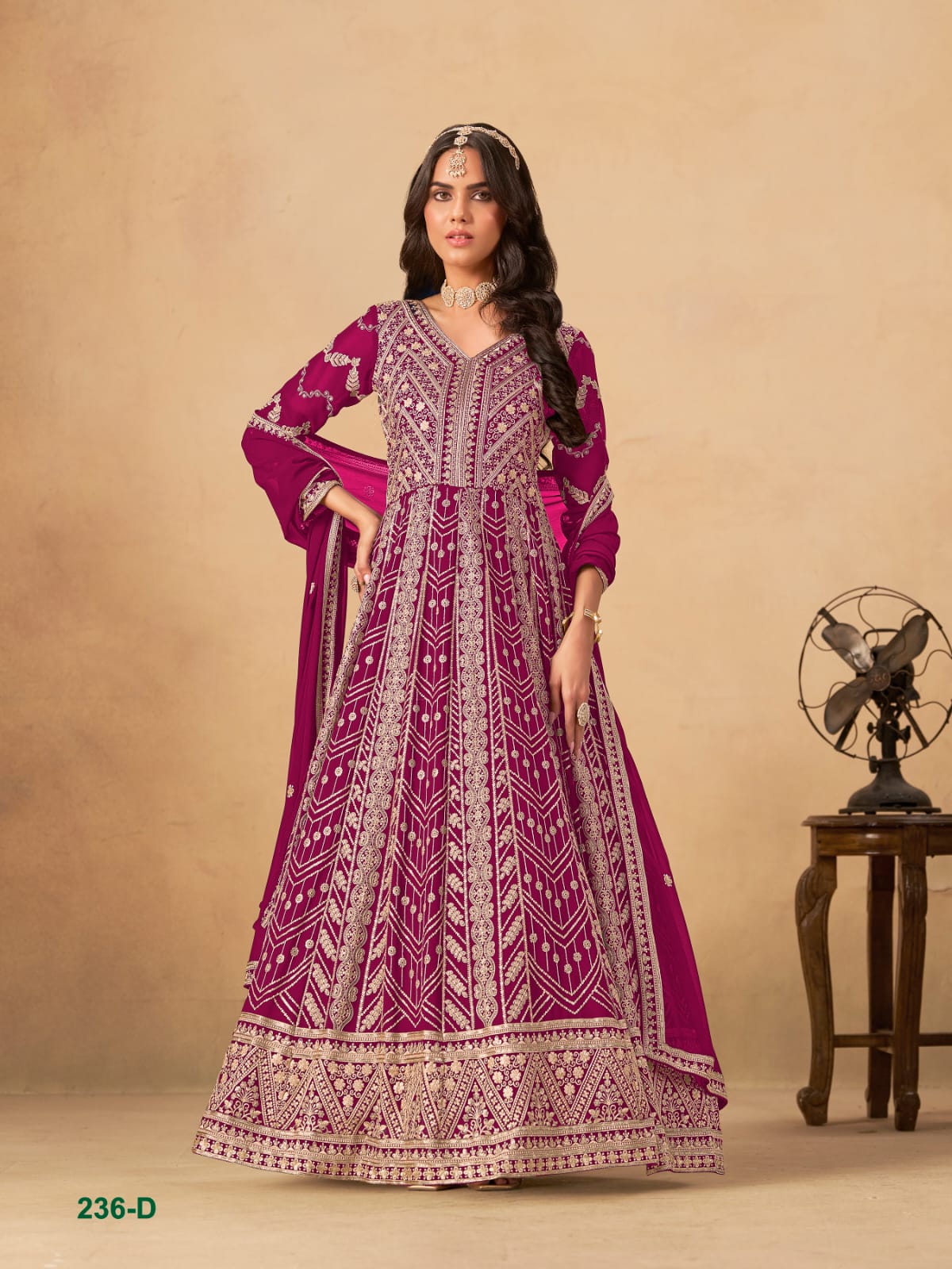 Rani Pure Soft Faux Georgette Heavy Embroidery Work Long Anarkali Gown