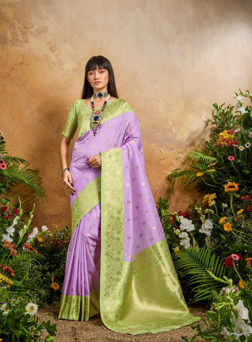 Lavender Pure Soft Handloom Weaving Silk Saree