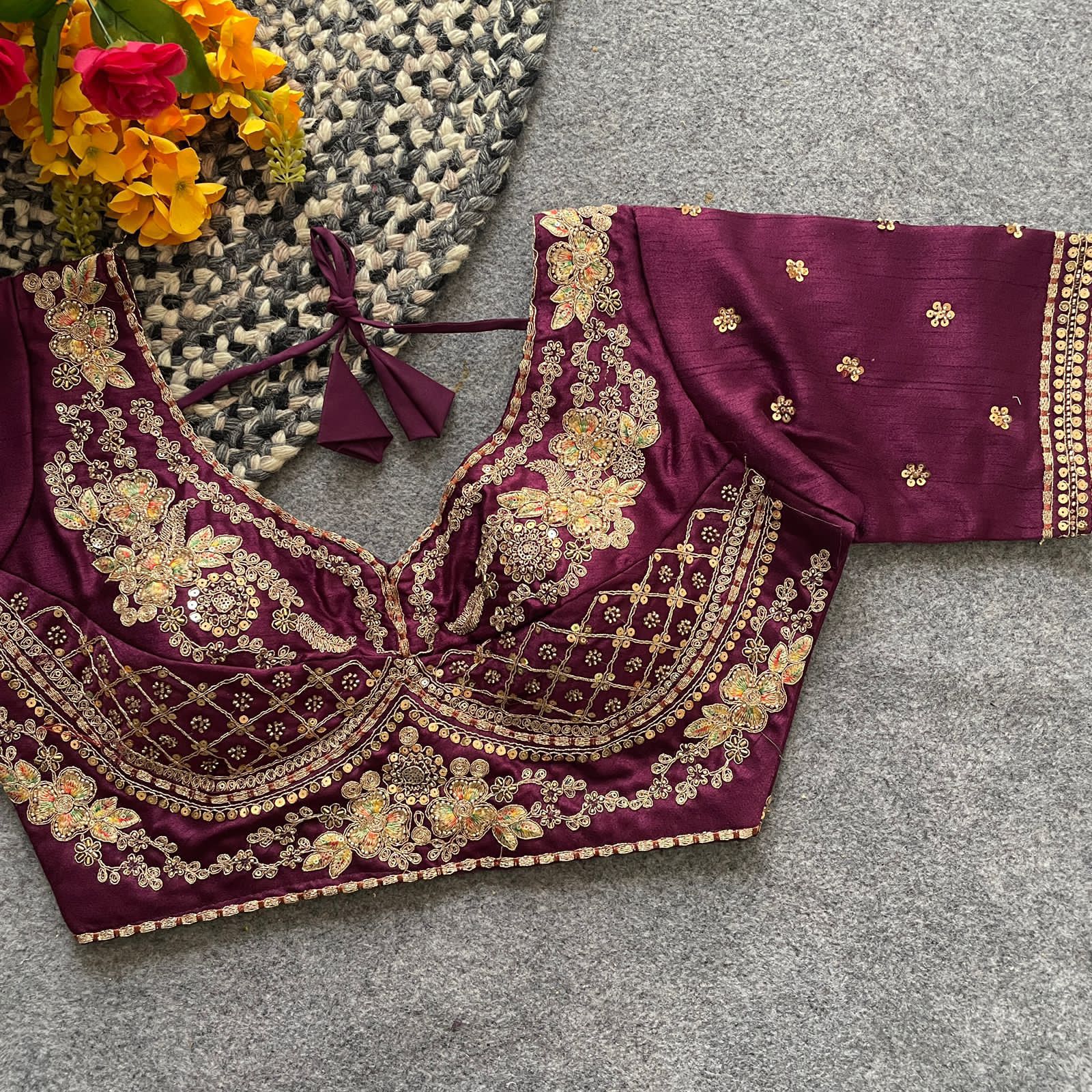 Readymade Pure Soft Italian Silk Heavy Handwork Bridal Blouse