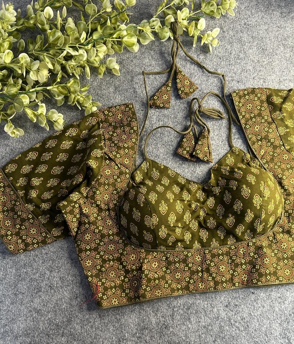 Readymade Pure Soft Cotton Ajarkh Print Cotton Halter Neck Blouse