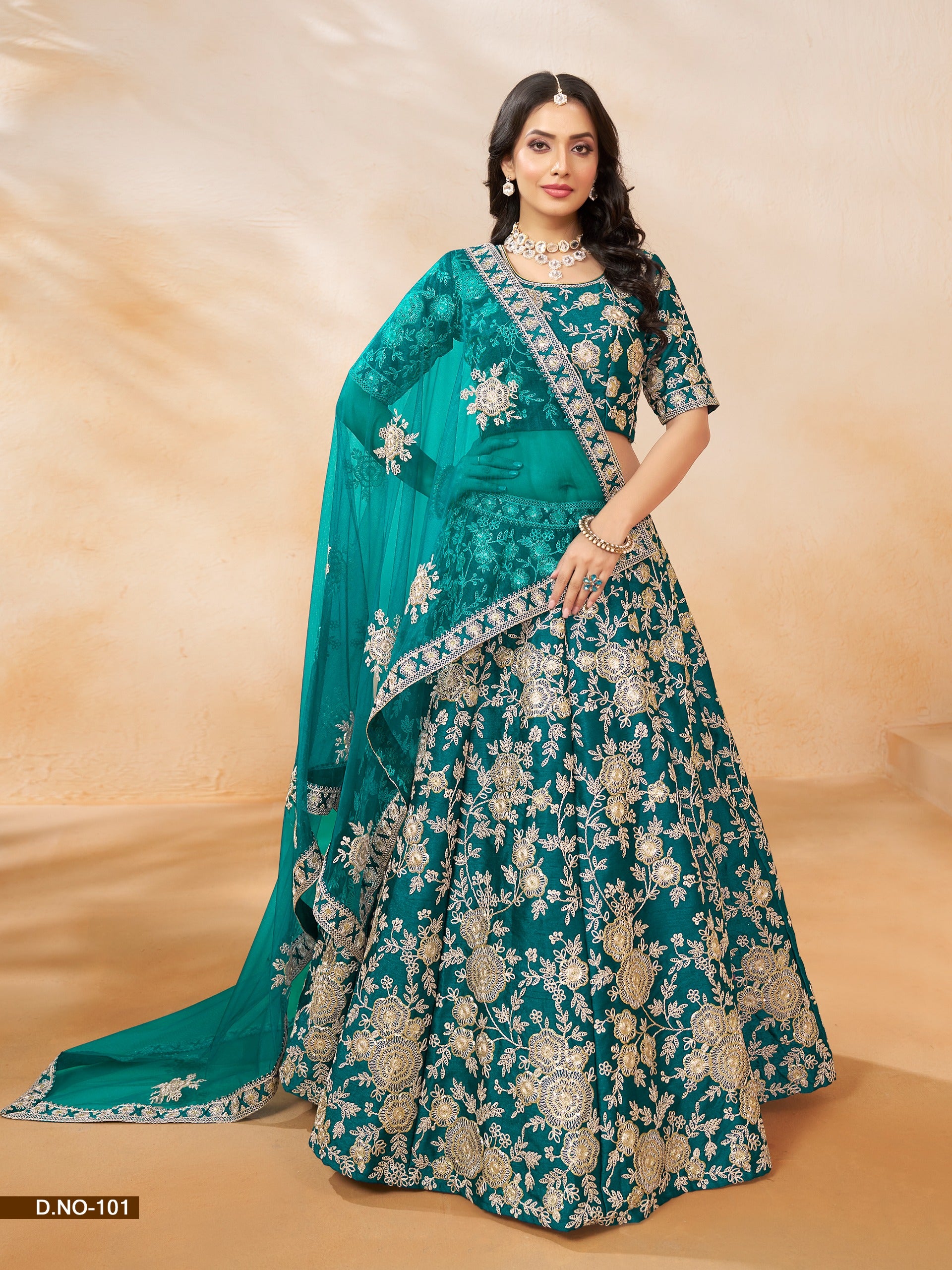 Rama Pure Soft Art Silk Heavy Embroidery Work Bridal Lehenga