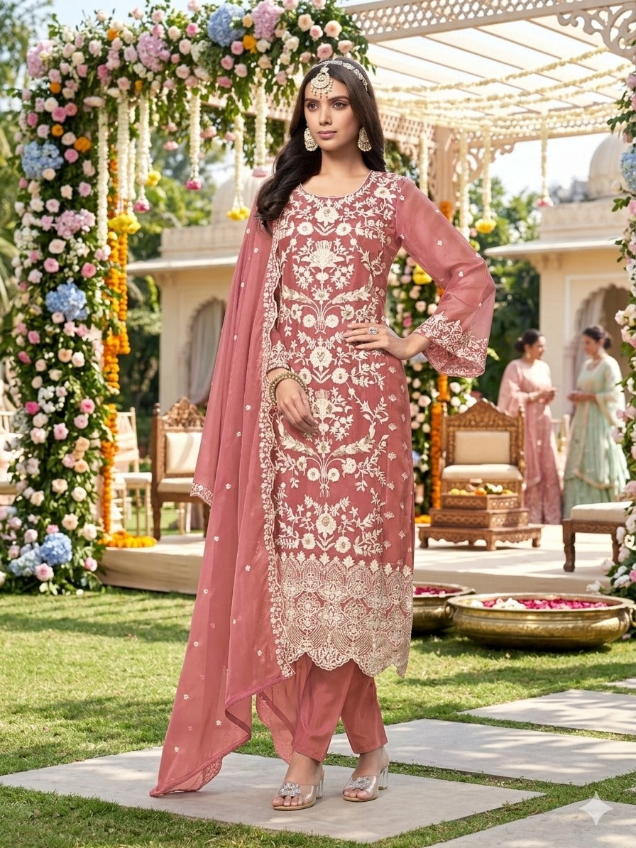 Rust Pure Soft Faux Georgette Heavy Embroidery Work Long Anarkali Gown