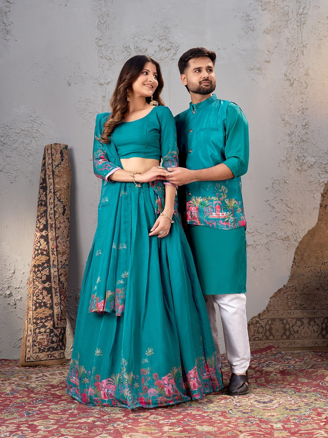 Rama Pure Soft Fendi Silk Matching Combo Couple Dress