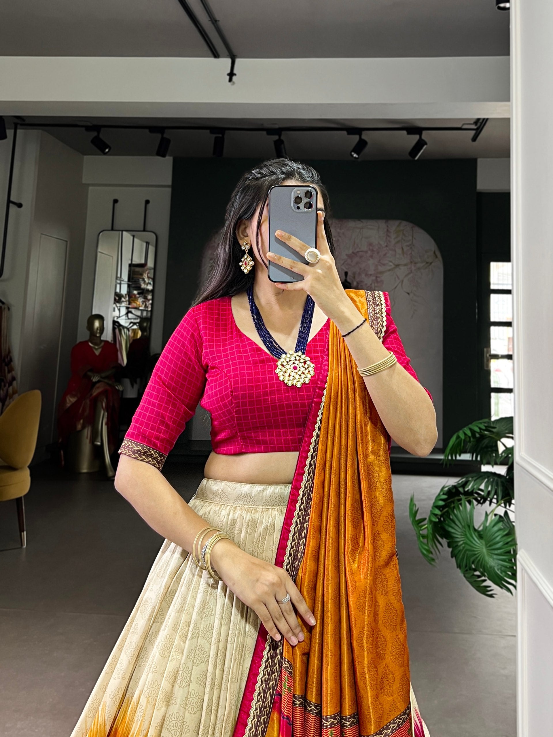 Red Color Tie And Dye Printed Tasar Silk Lehenga Choli