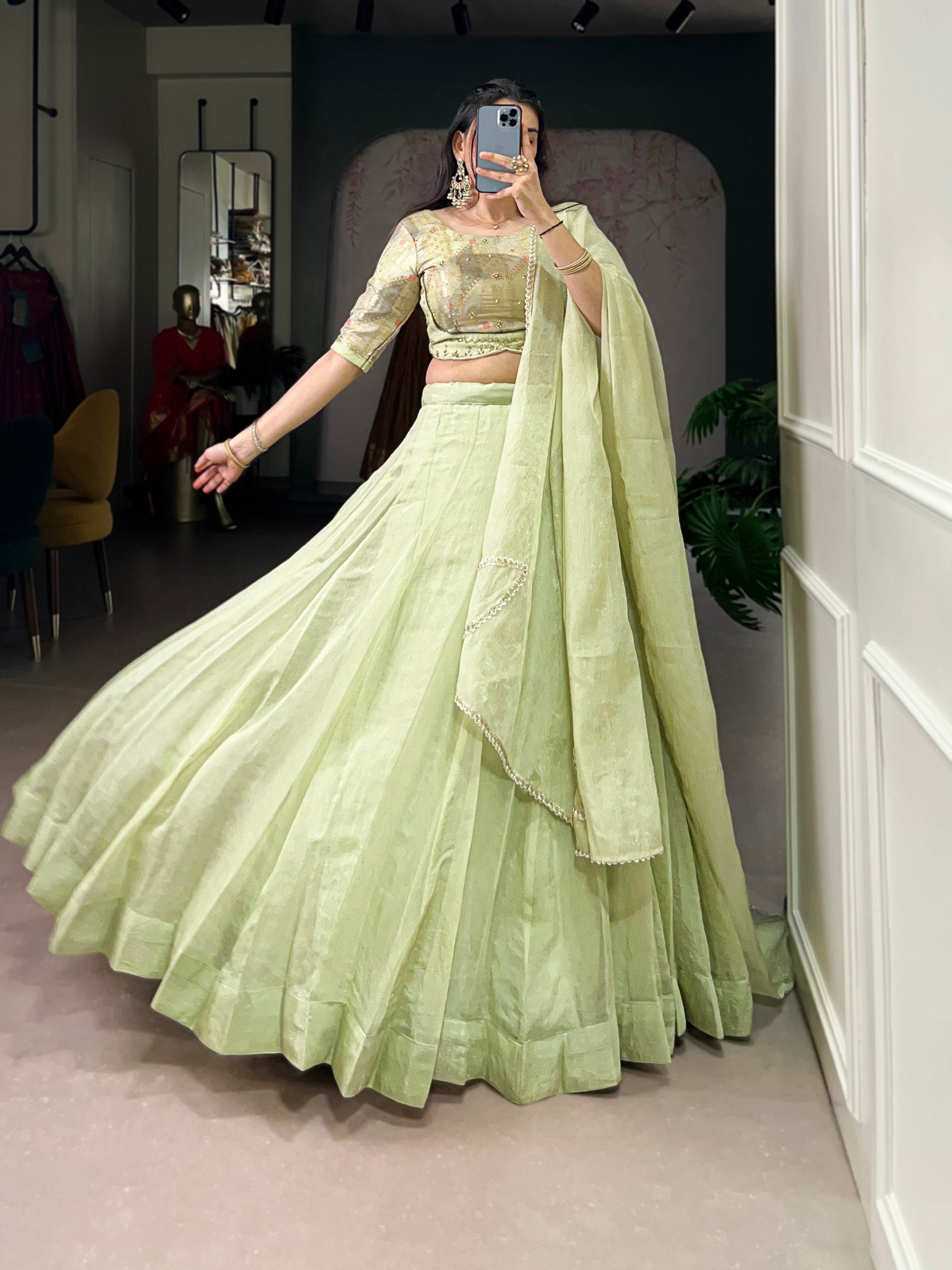 Tea Color Sequince And Beads Work Allen Crush Chaniya Choli