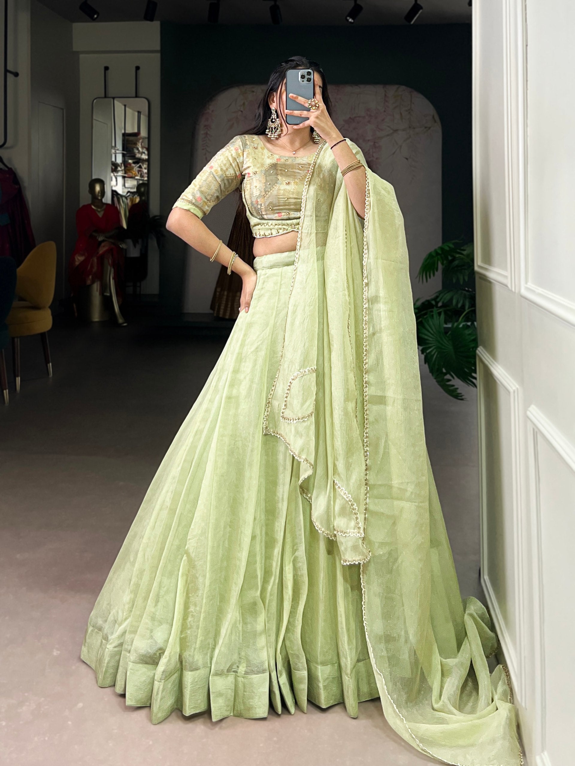 Tea Color Sequince And Beads Work Allen Crush Chaniya Choli